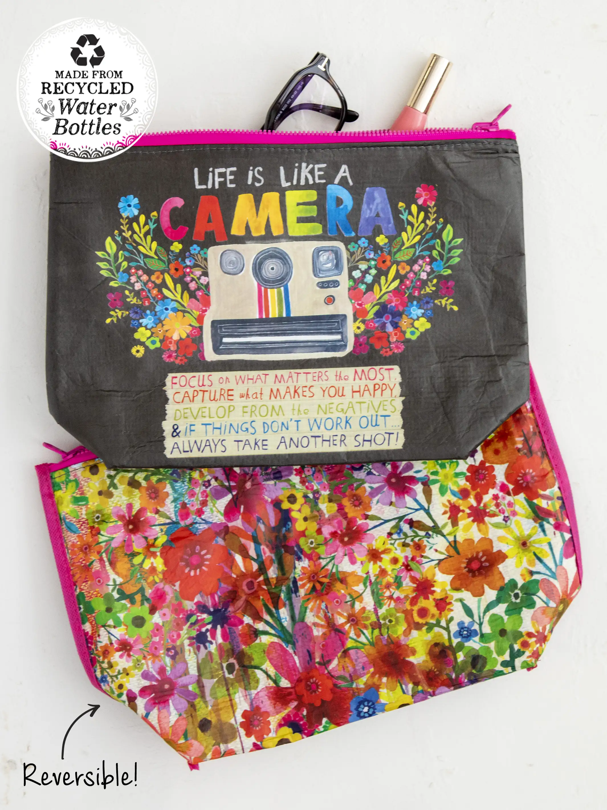 Recycled Zipper Pouch - Life Is Like A Camera