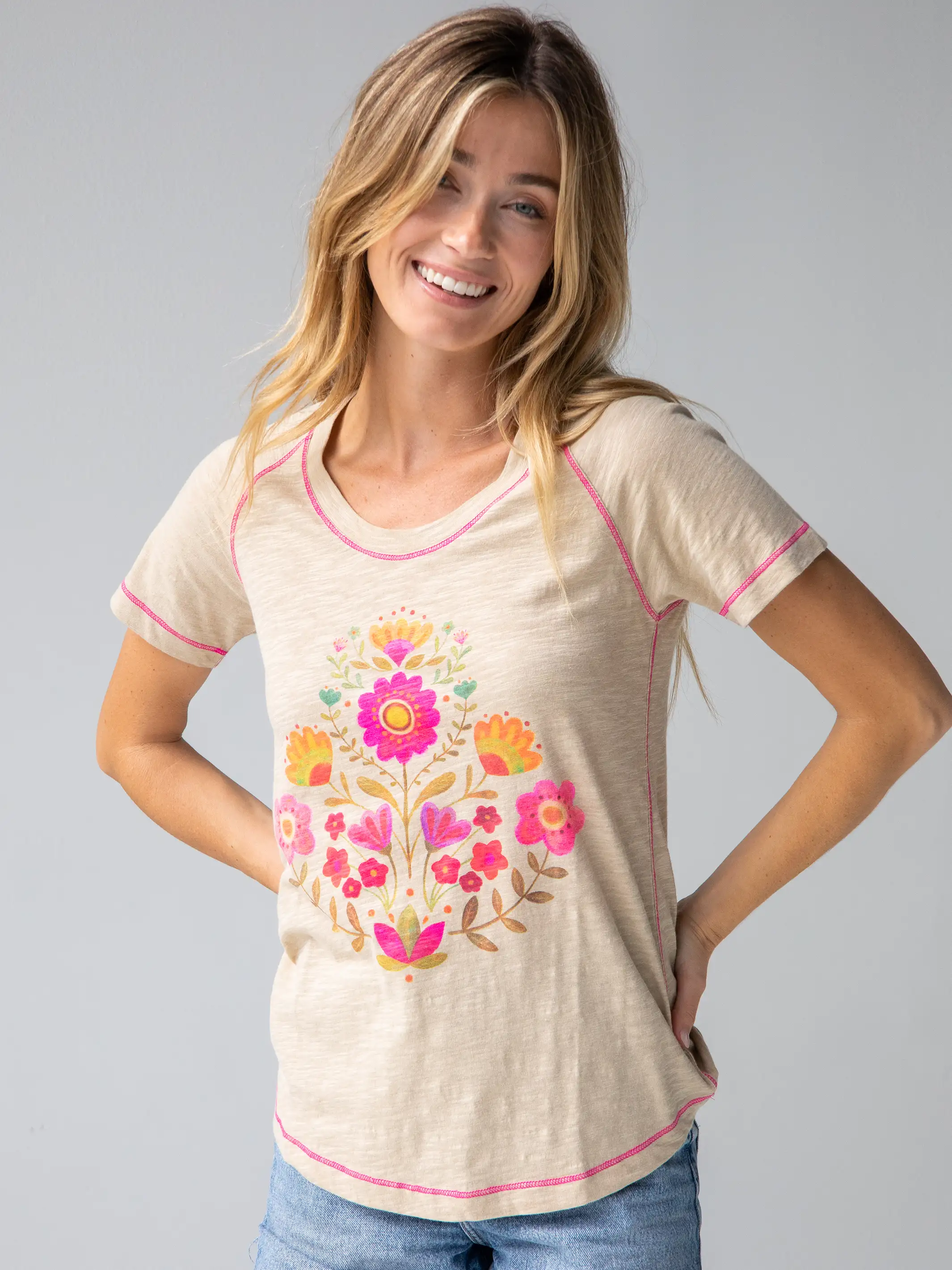 Boho Tee Shirt - Folk Flower