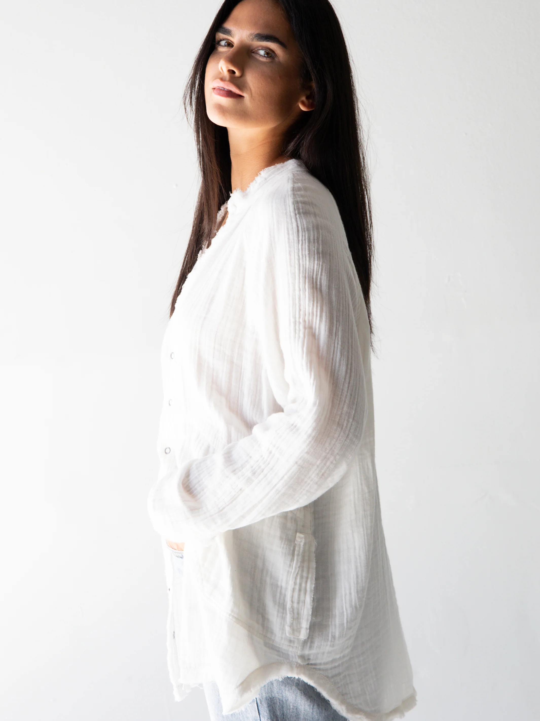 Laid Back Button Down Top - White