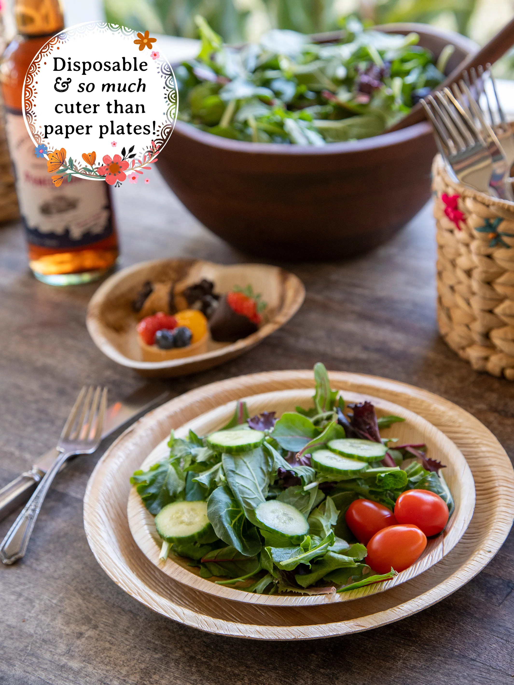 Palm Leaf Round Plates, Set of 12 - 8 Inch