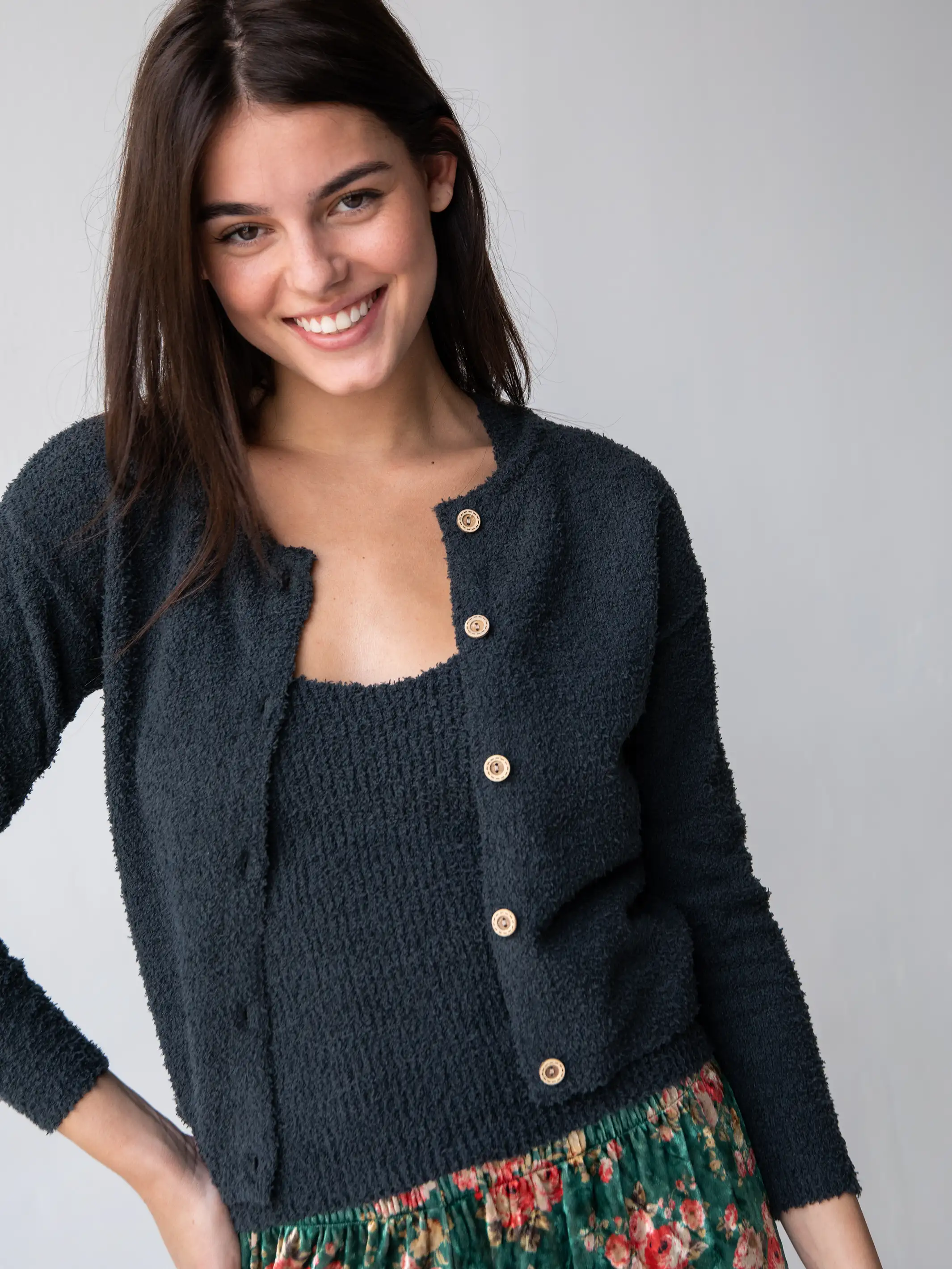 Cozy Up Tank & Cardi Set - Charcoal