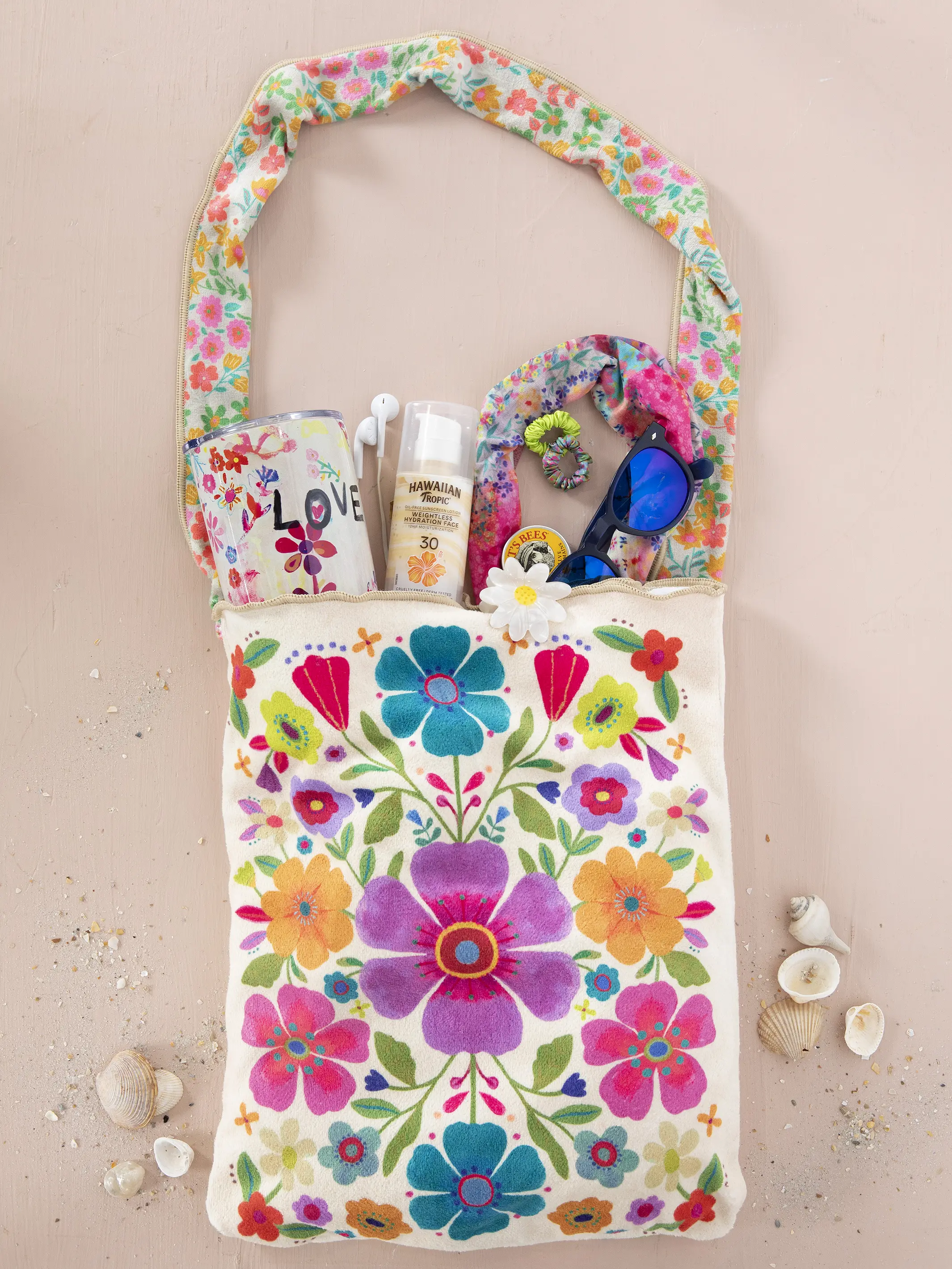 2-in-1 Towel & Tote - Cream Folk Flower