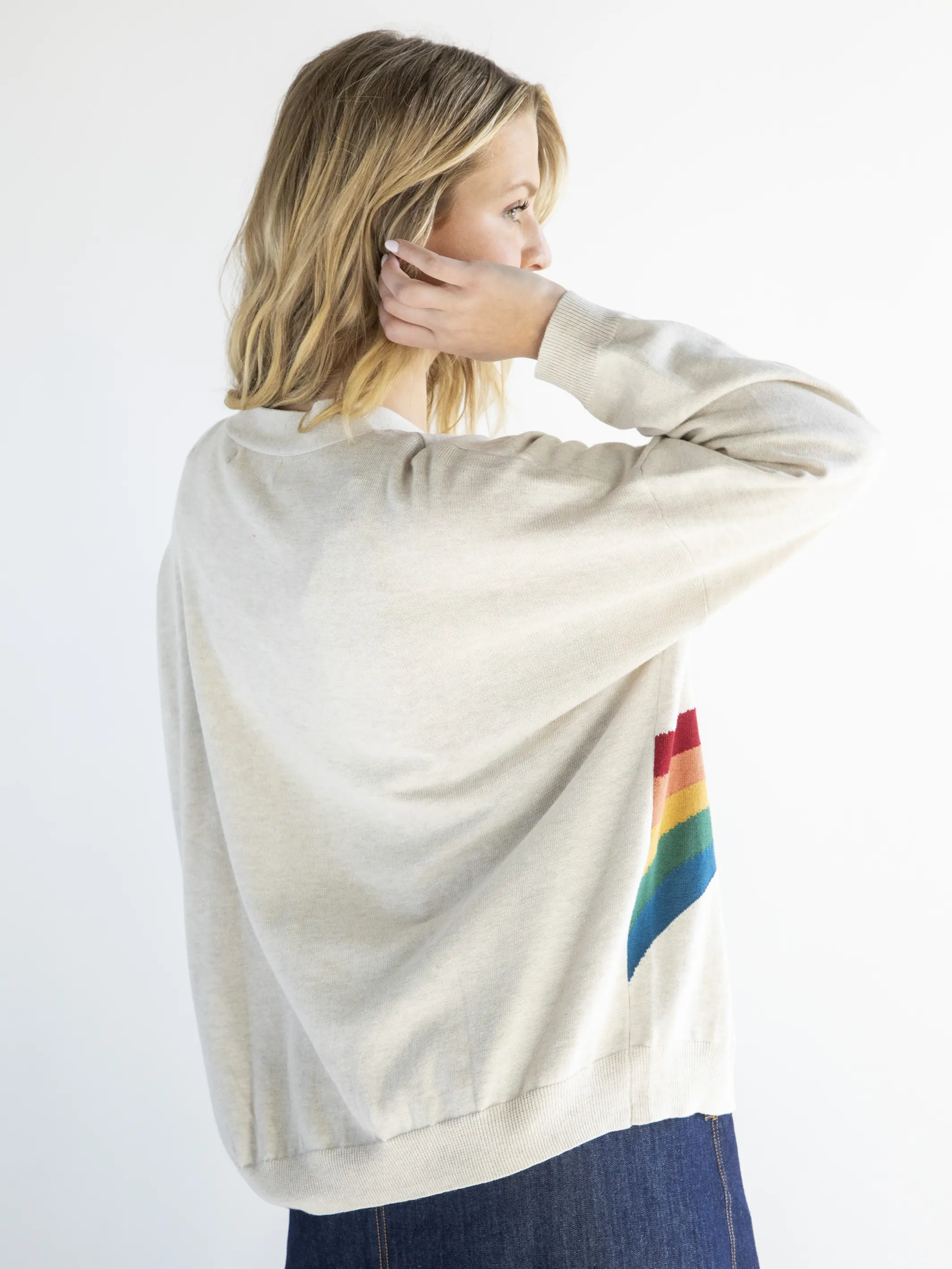 Live Happy Cardigan Sweater - Cream Rainbow