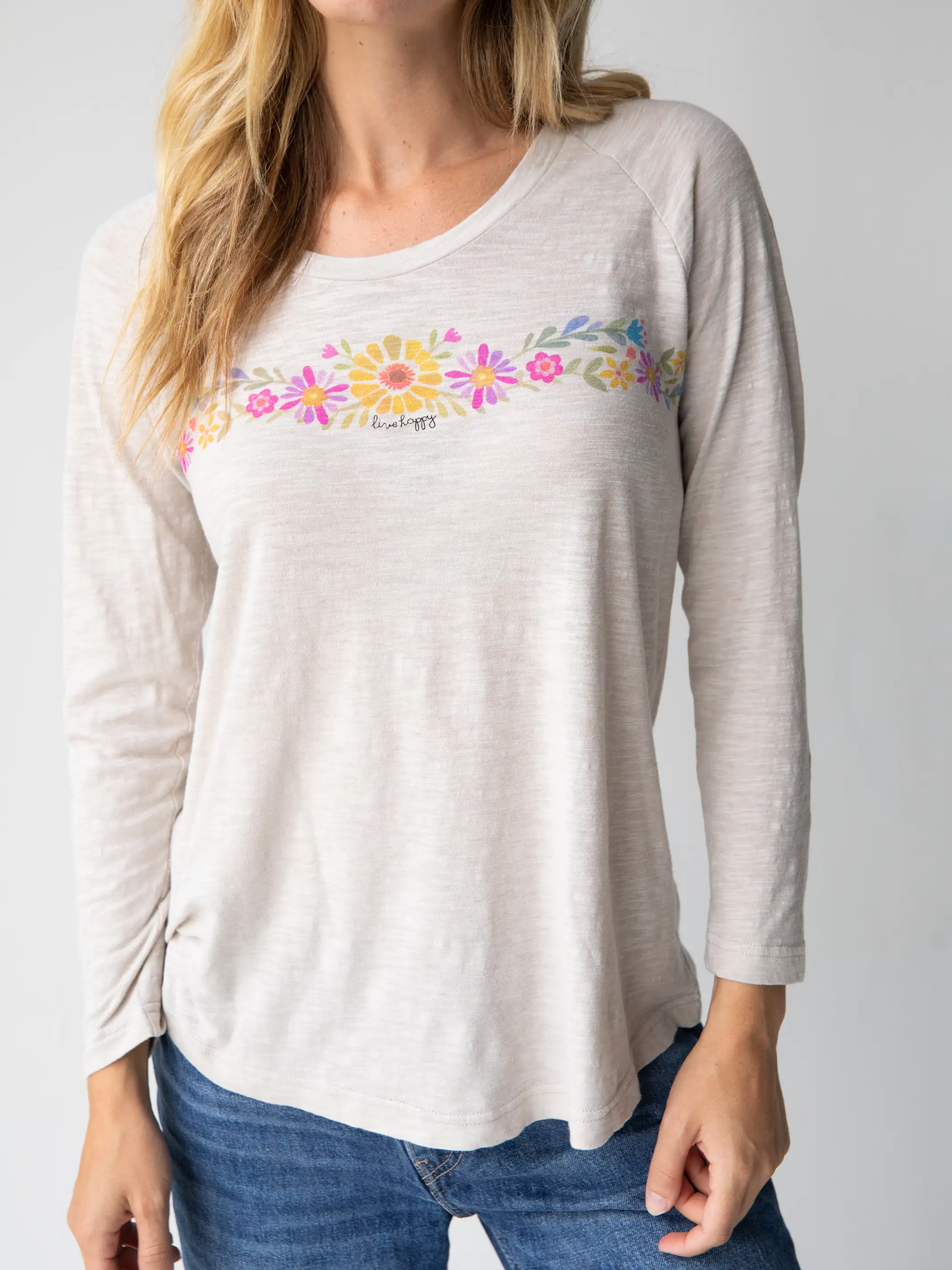 Long Sleeve Boho Tee Shirt - Live Happy