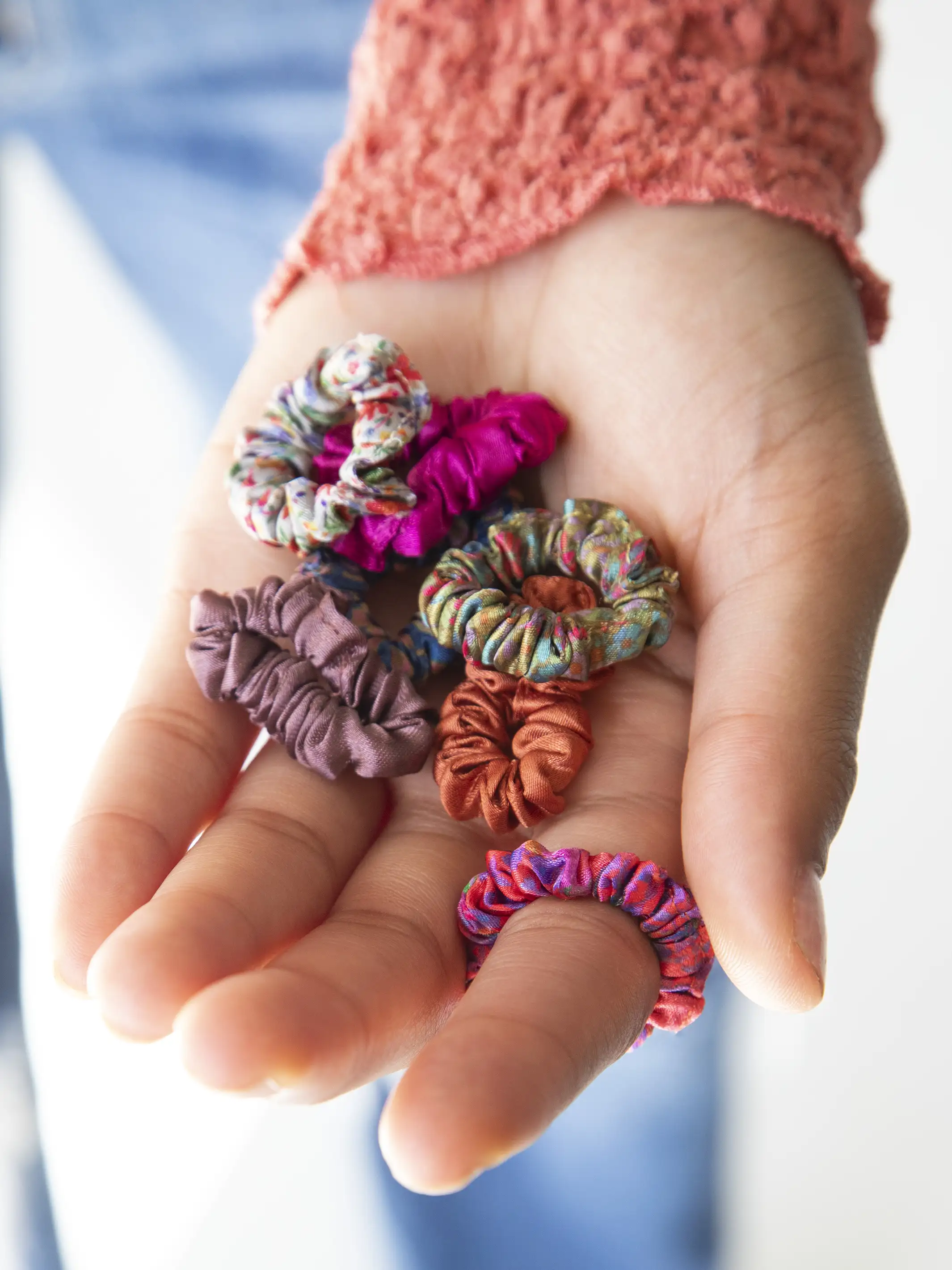 Mini Satin Scrunchie, Set of 8 - Rainbow