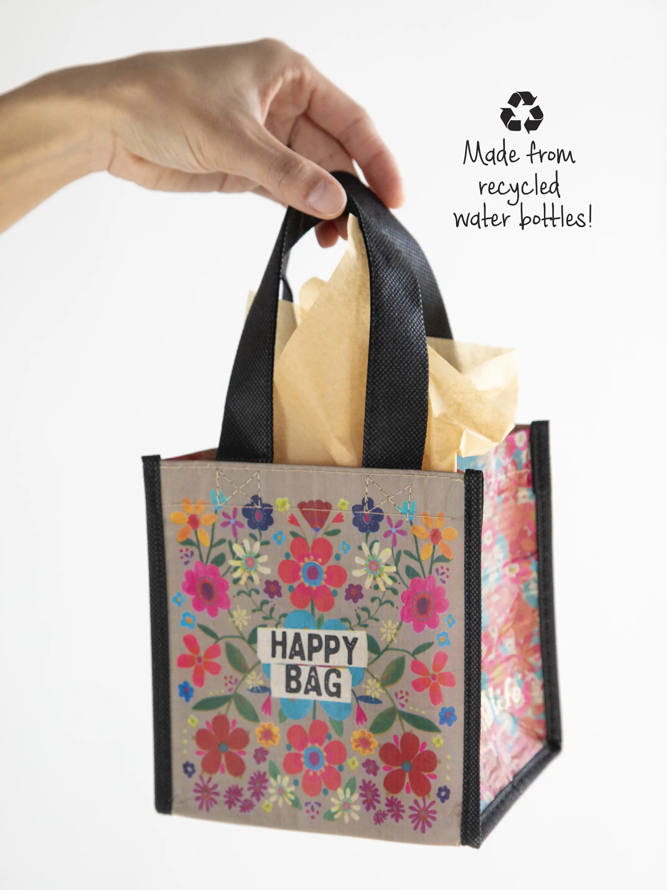 Small Happy Bag, Set of 3 - Taupe Folk Flower
