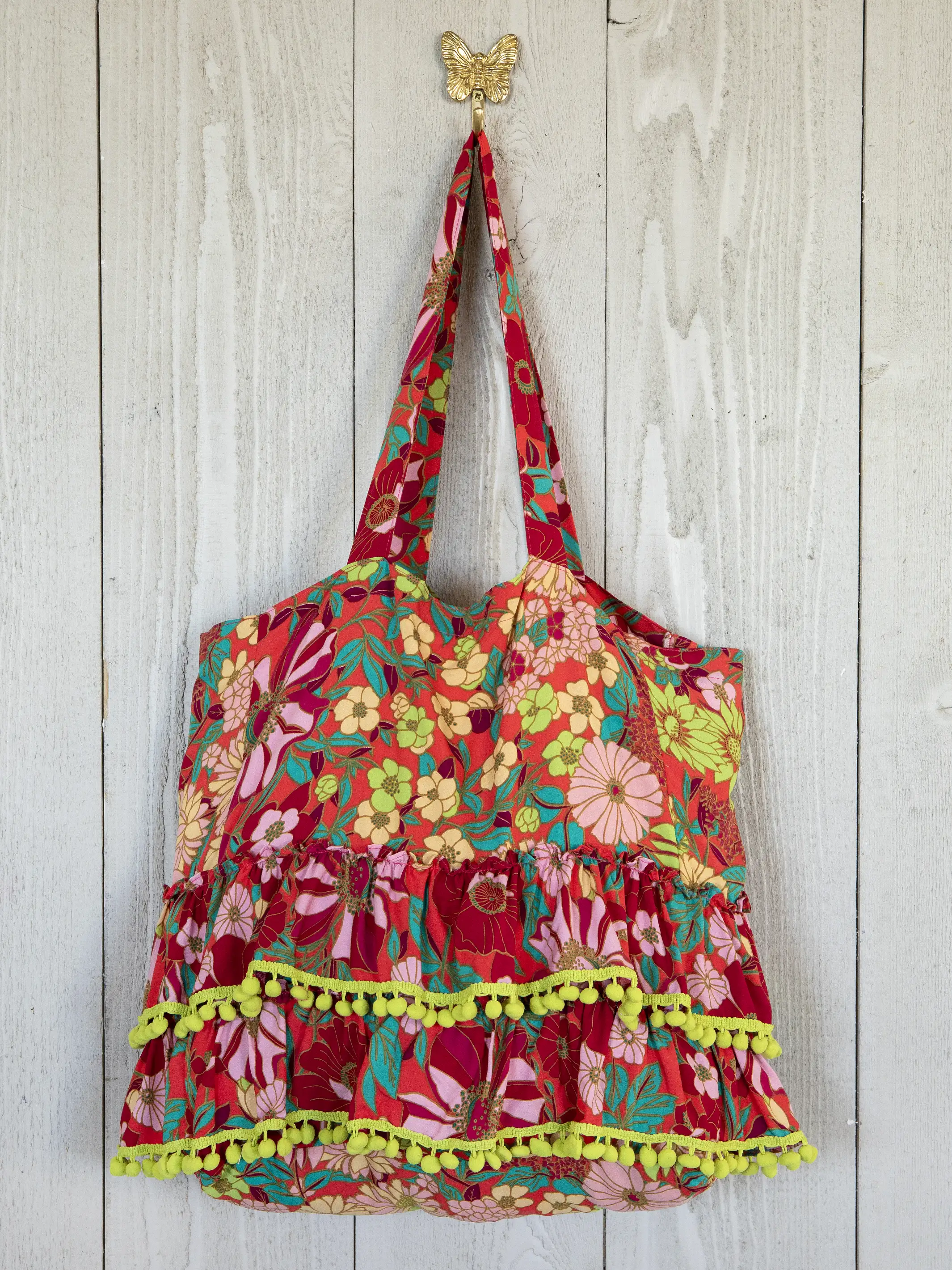 Ruffle Tote Bag - Coral Lime Floral