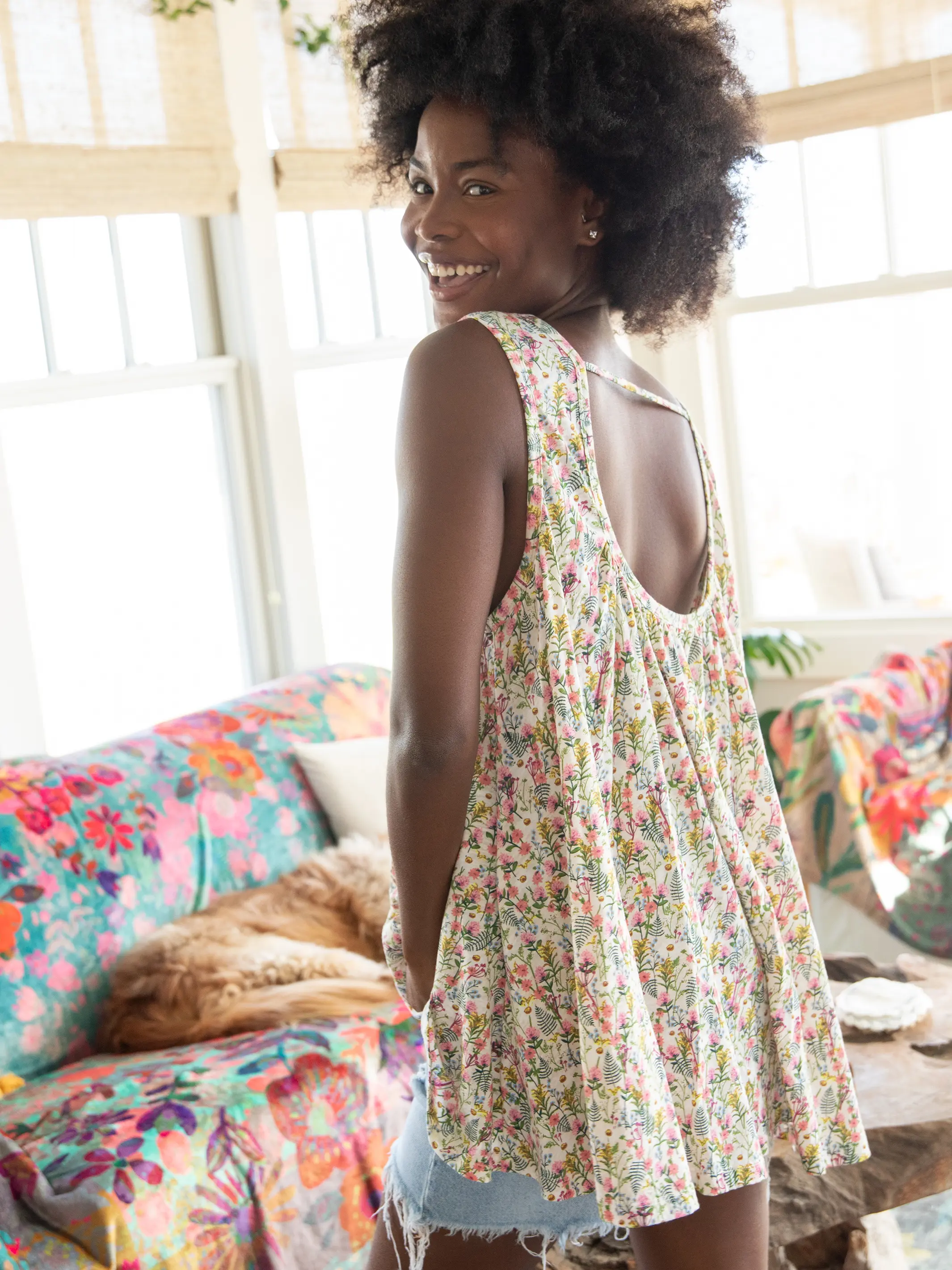 Free Spirit Knit Tank Top - Cream Botanicals