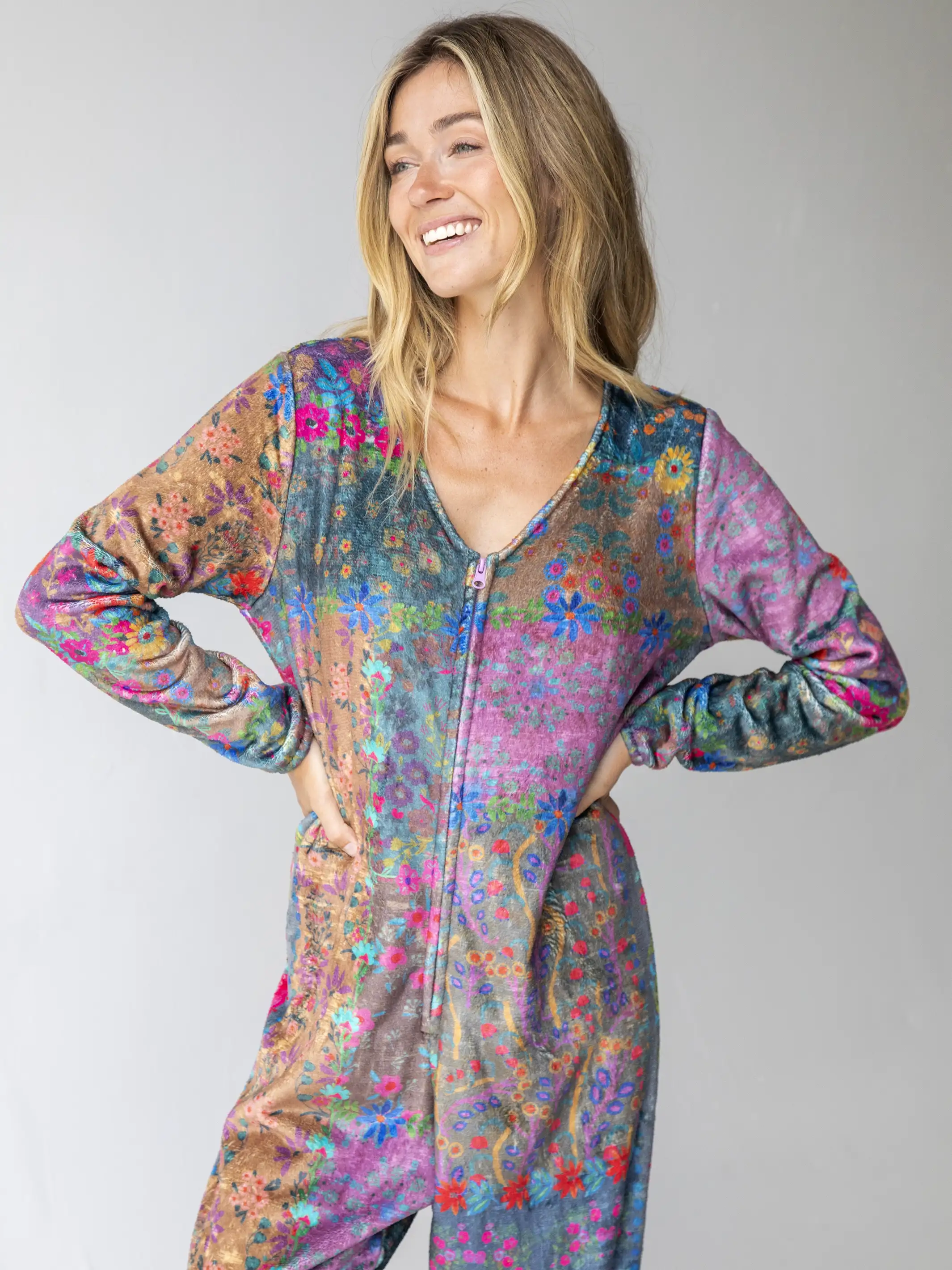Fleece Onesie Pajamas - Vintage Rose Patchwork