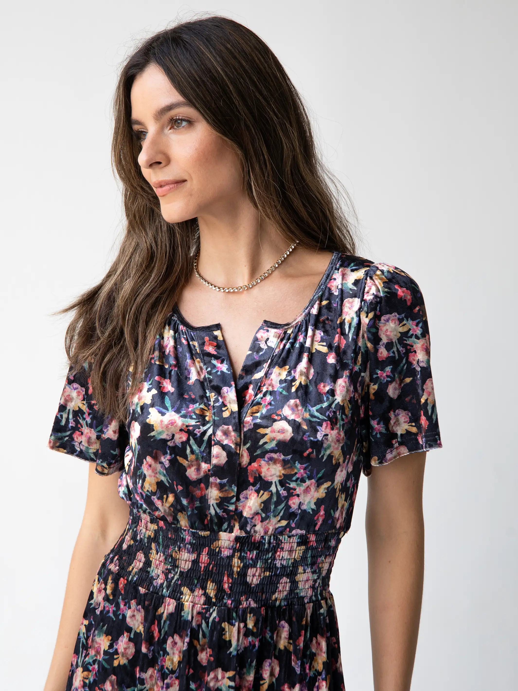 Bella Velvet Maxi Dress - Black Floral