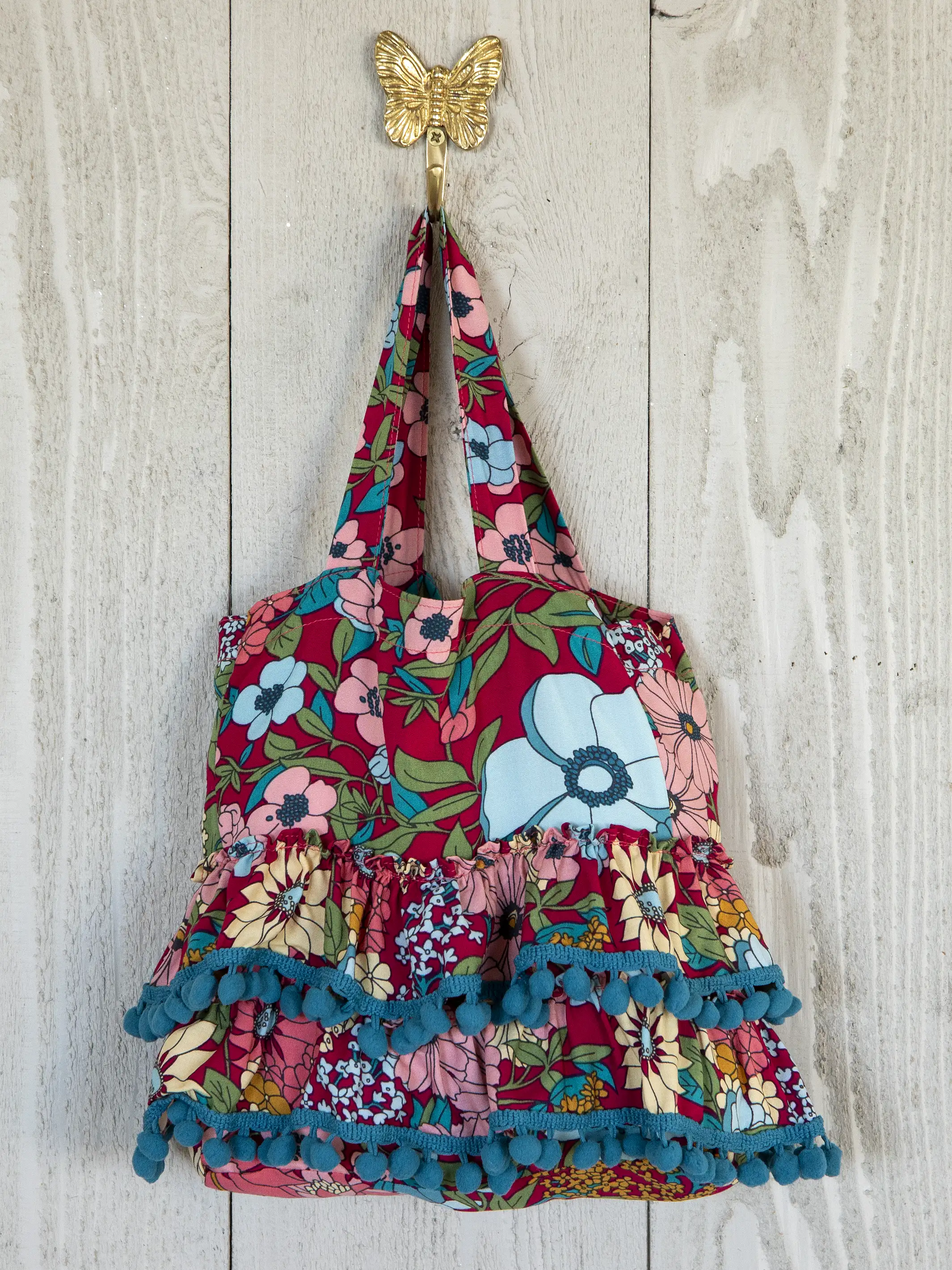 Mini Ruffle Tote - Blue Red Floral