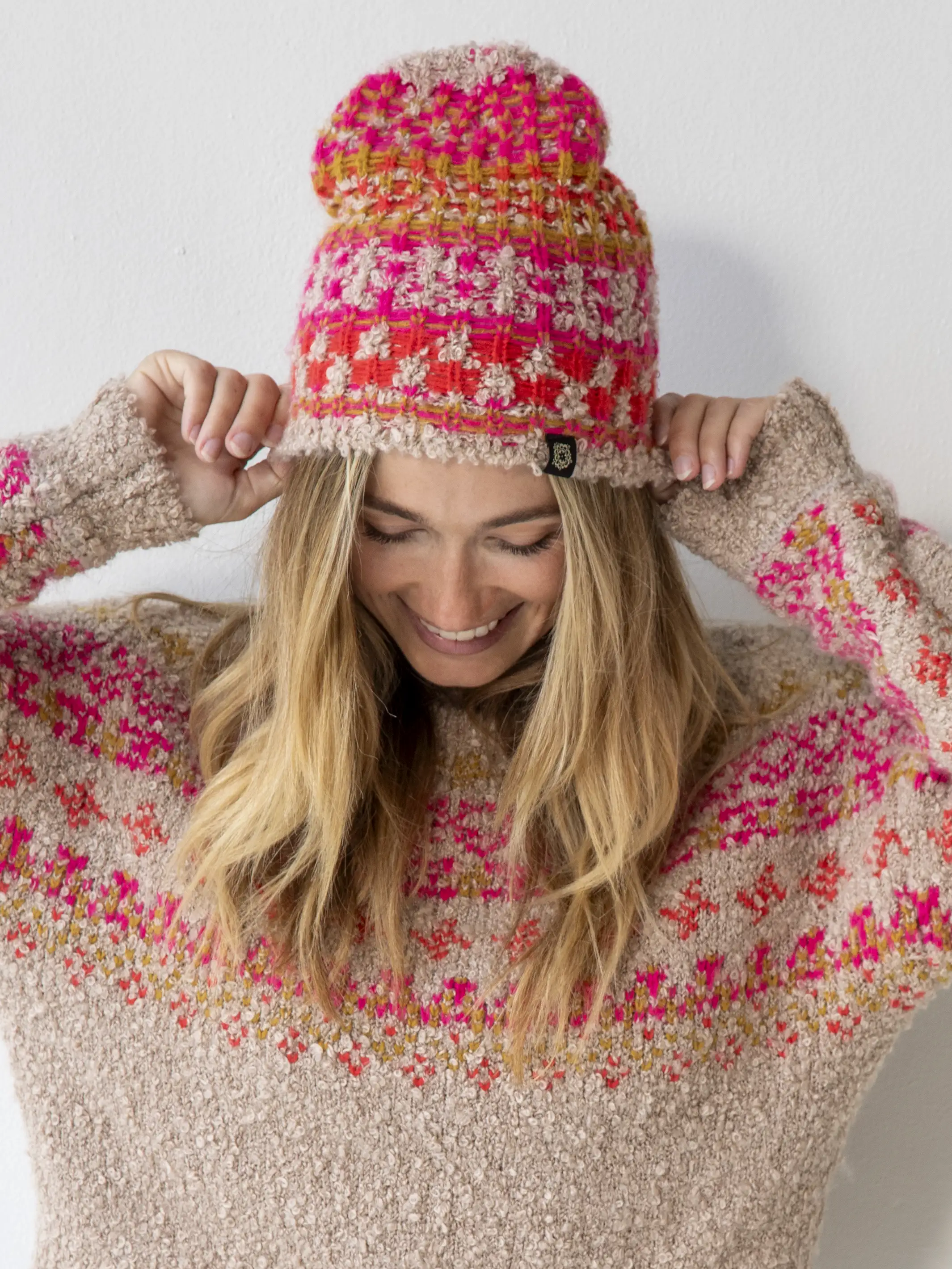 Calla Jacquard Beanie - Pink