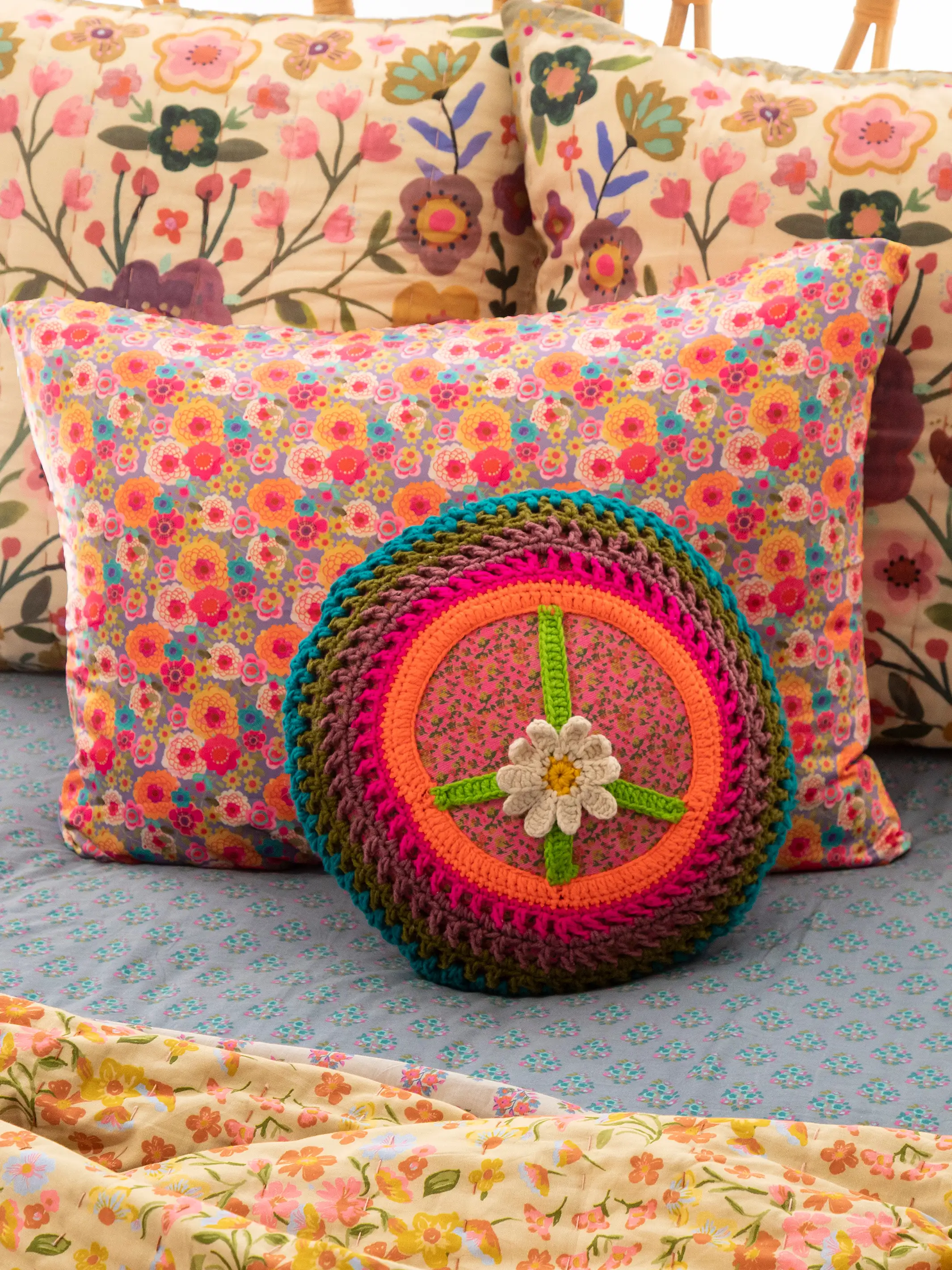 Crochet Pillow - Peace Sign