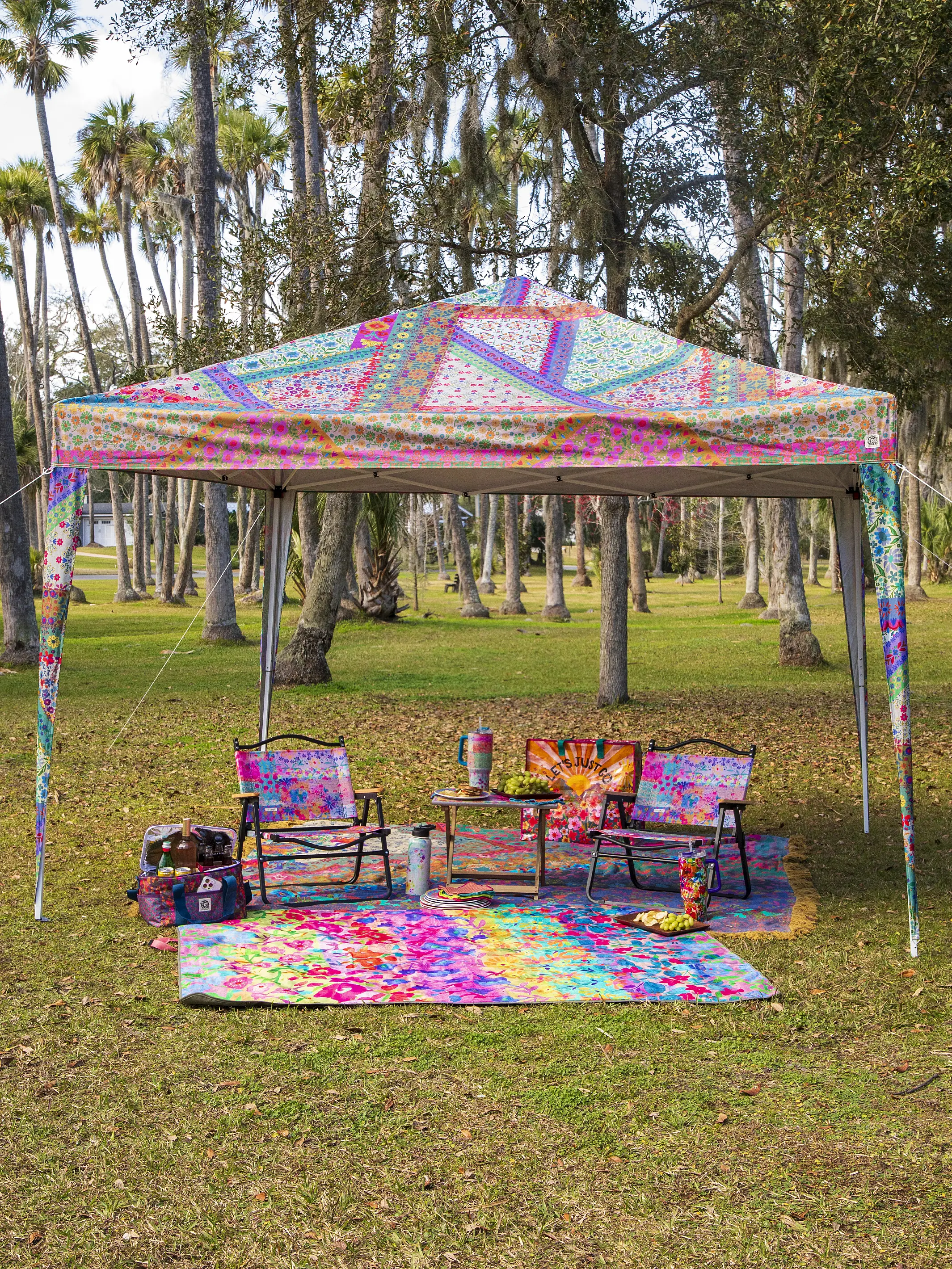 Live Happy Instant Canopy Tent - Folk Flower Patchwork
