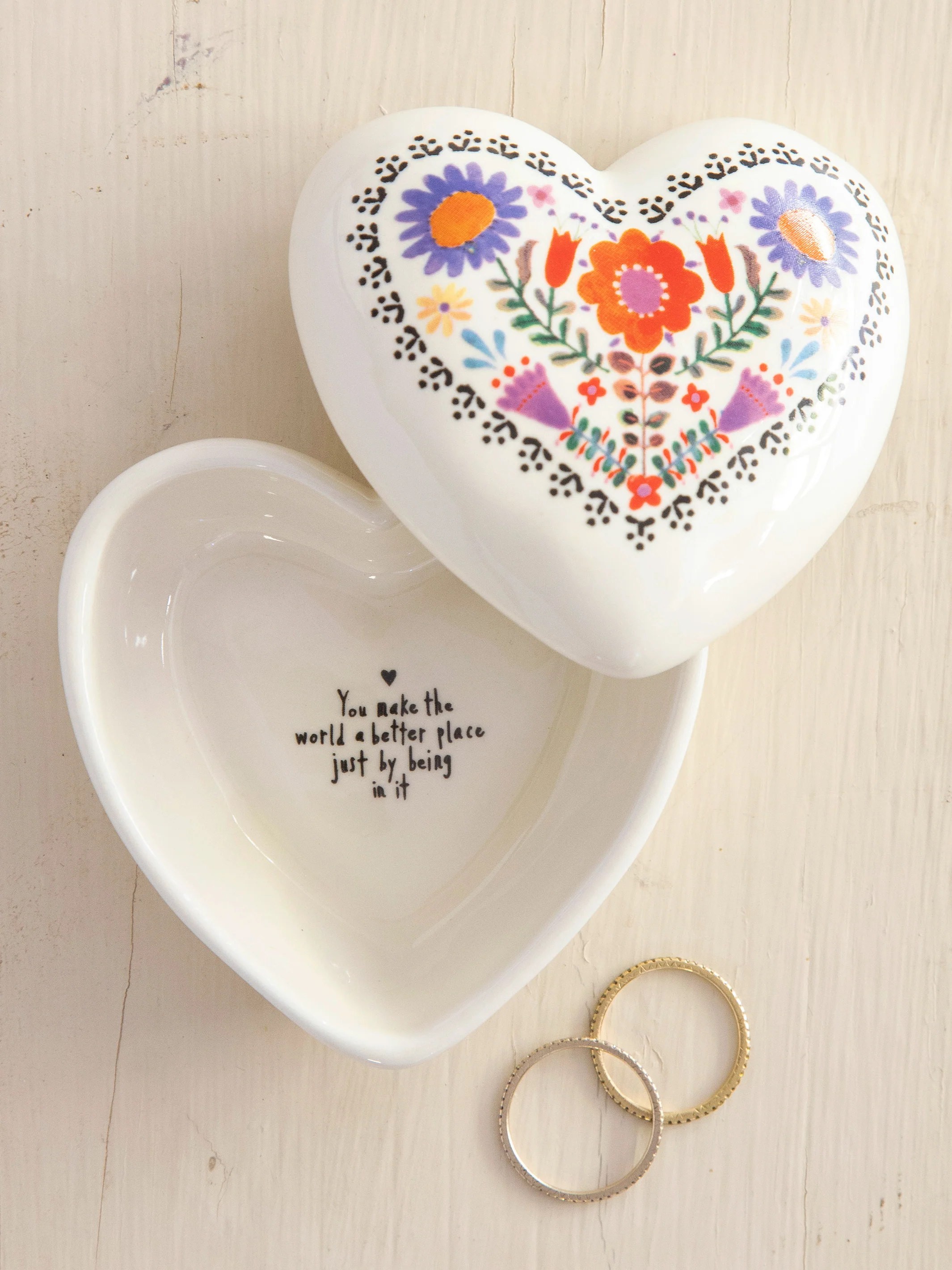 Ceramic Heart Trinket Box - You Make The World