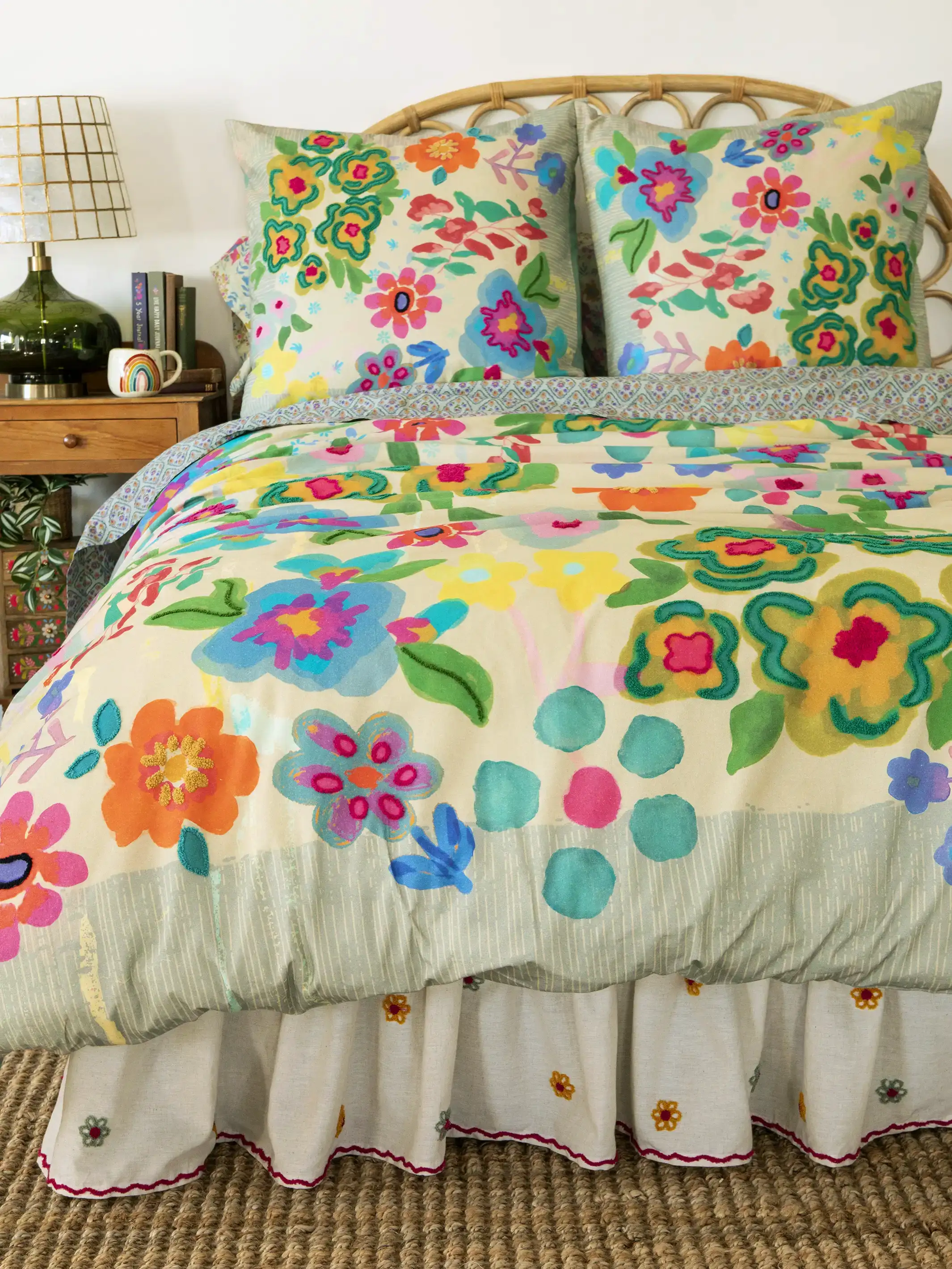 Cotton Tufted Embroidered Duvet Cover - Floral Garden