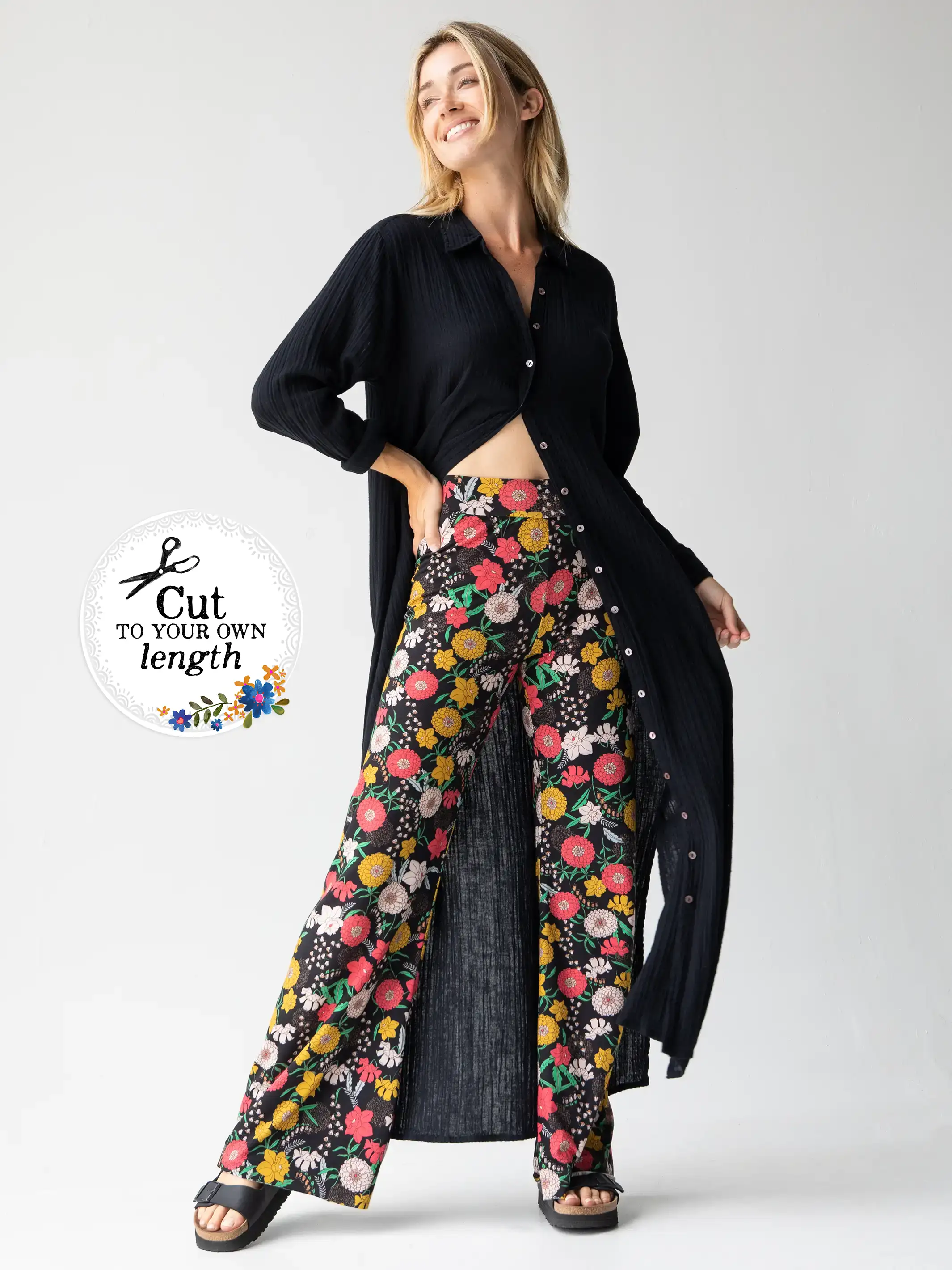 Cali Knit Wide Leg Pant - Black Orange Daffodil