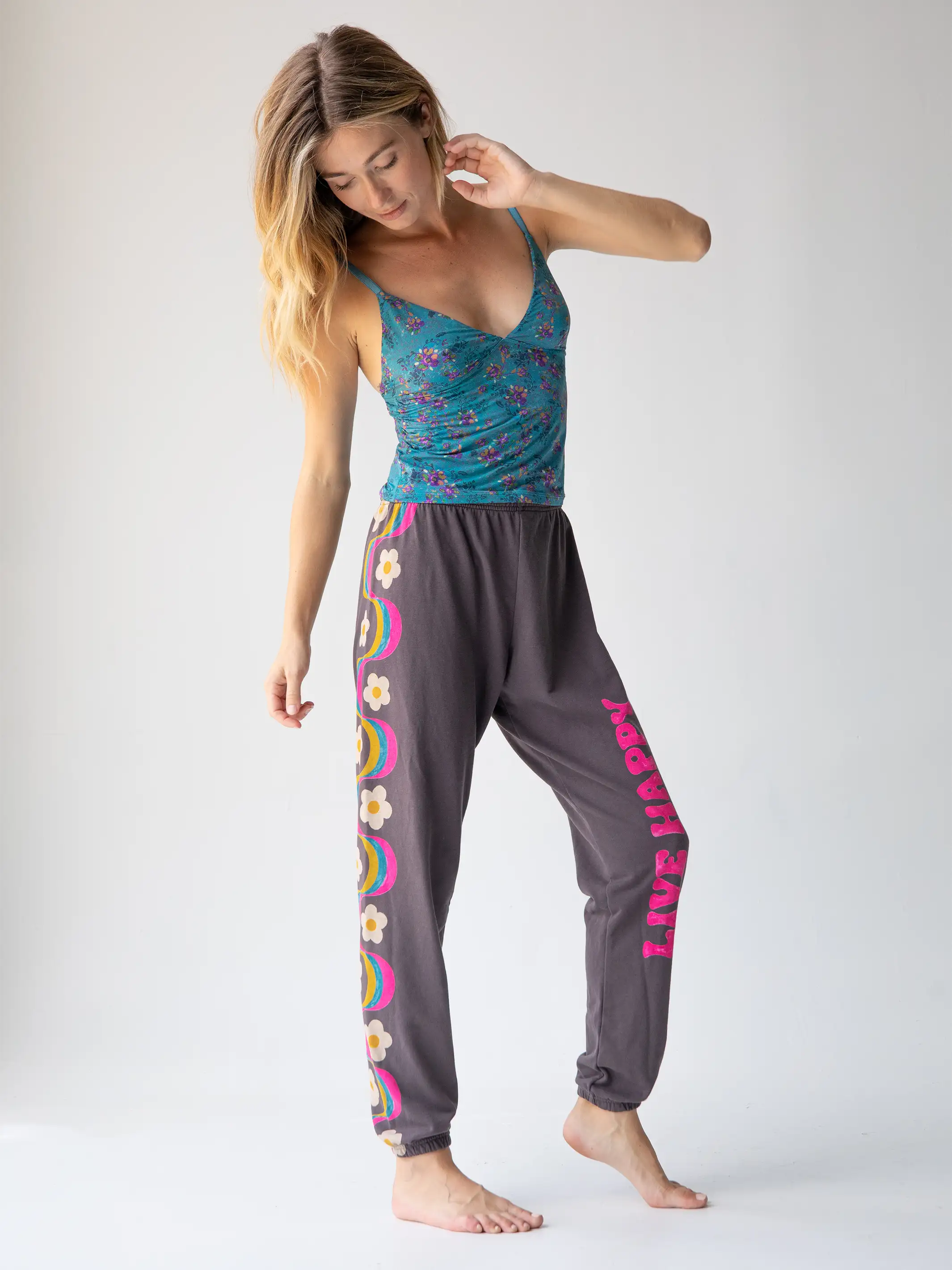 Quinn Graphic Knit Jogger - Charcoal Live Happy
