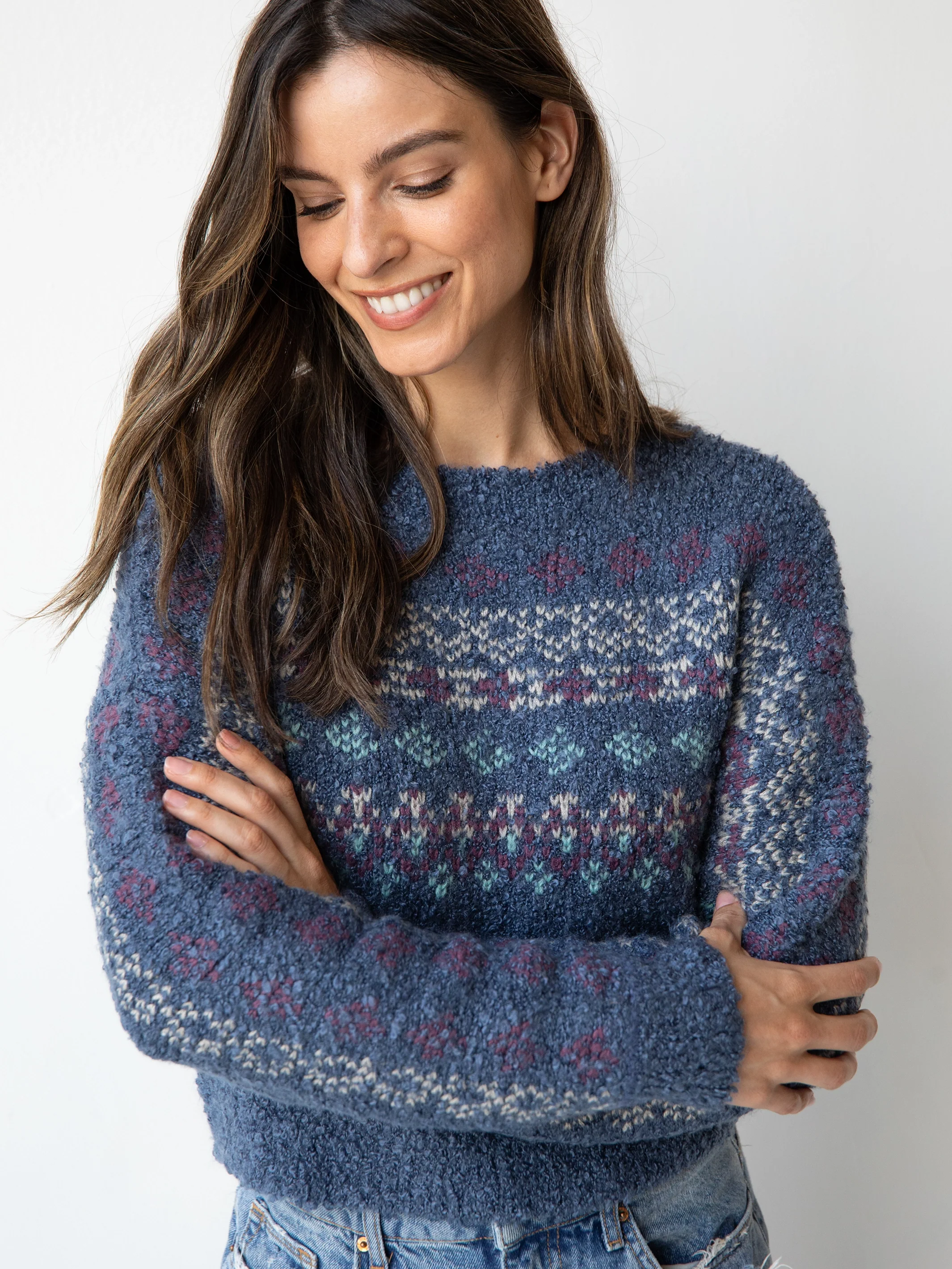 Calla Jacquard Pullover Sweater - Indigo Fairisle