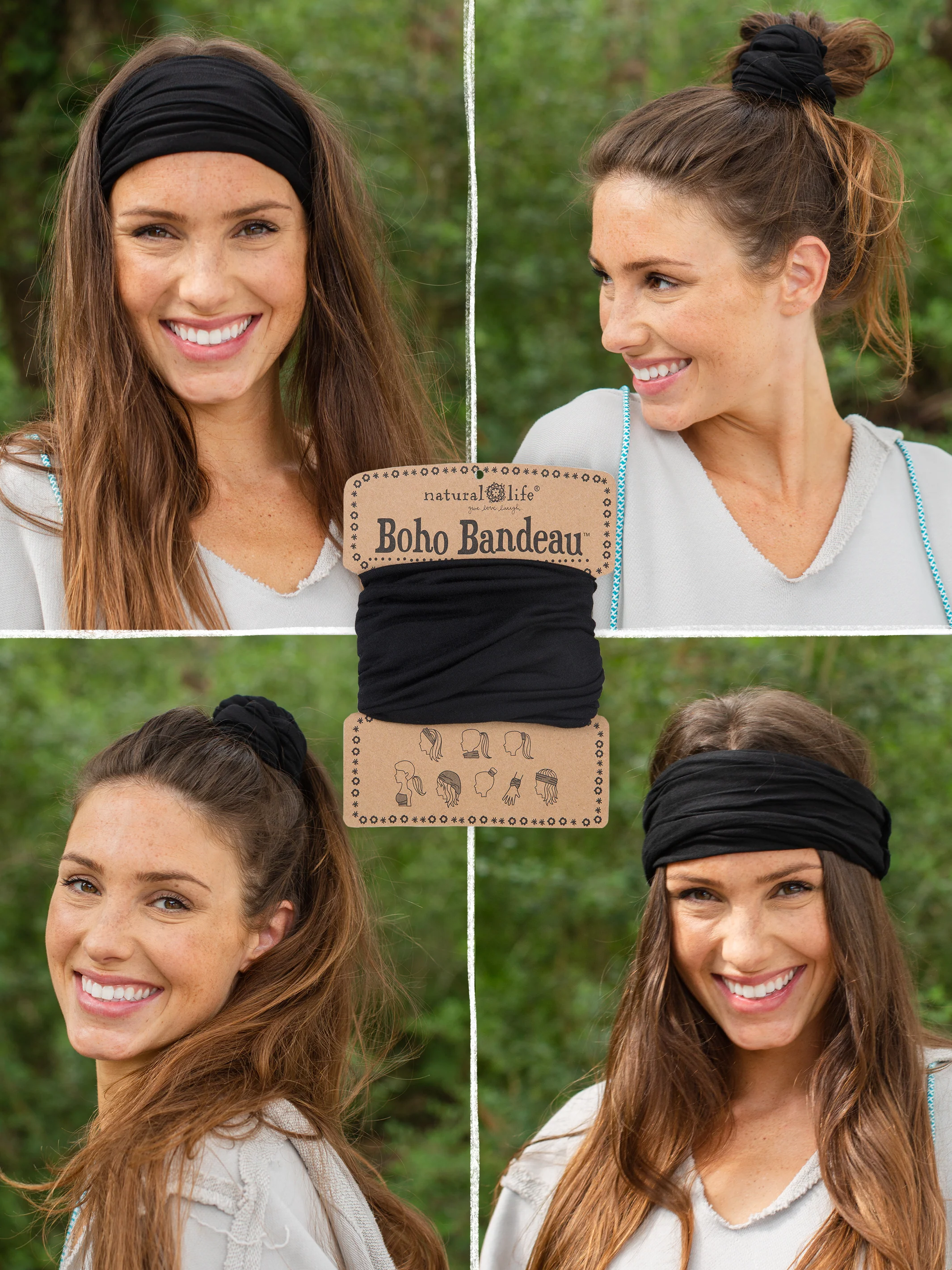 Solid Boho Bandeau Headband - Black