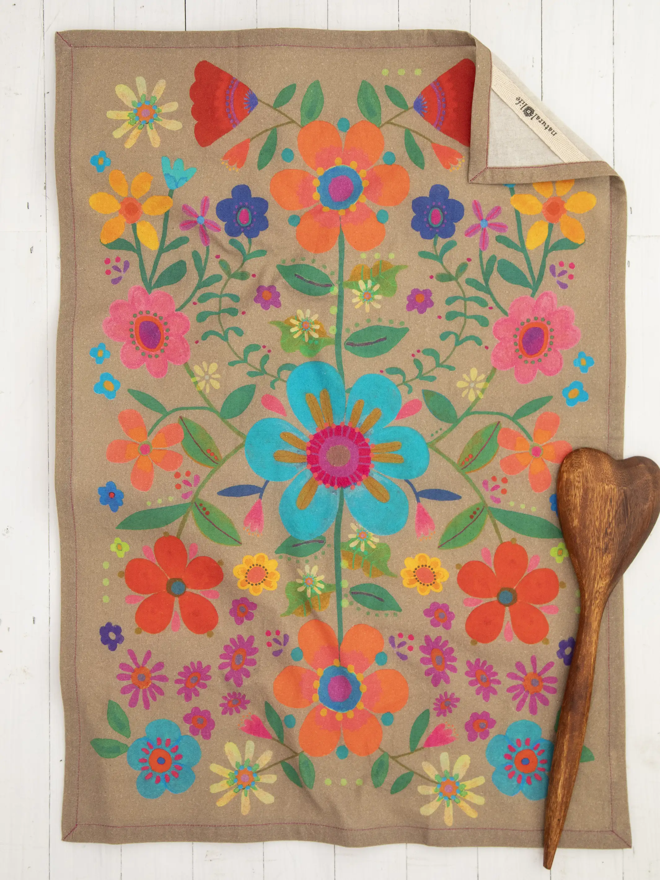 Kitchen Dish Towel - Cocoa Folk Flower