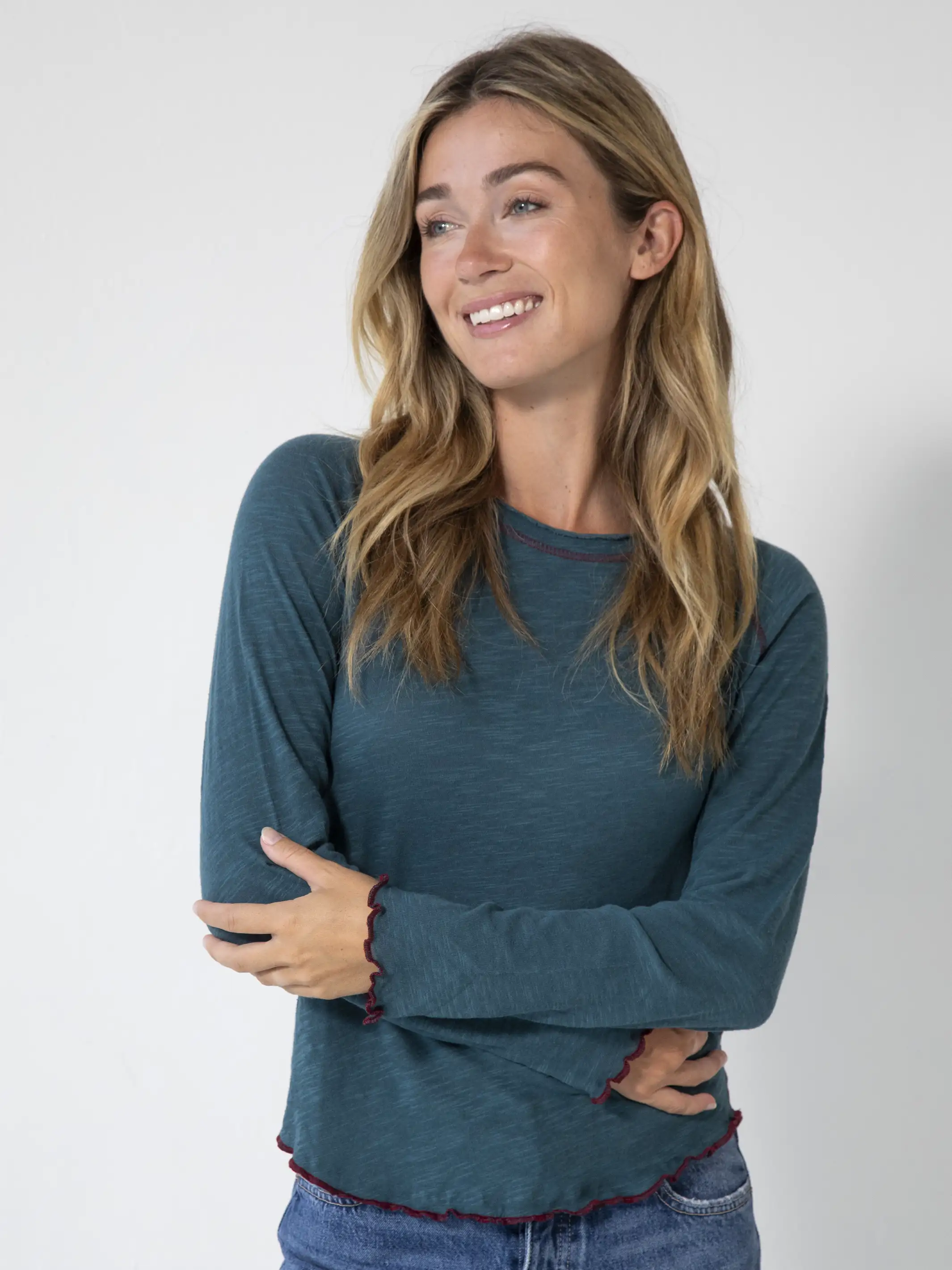 Lily Knit Long Sleeve Tee Shirt - Teal