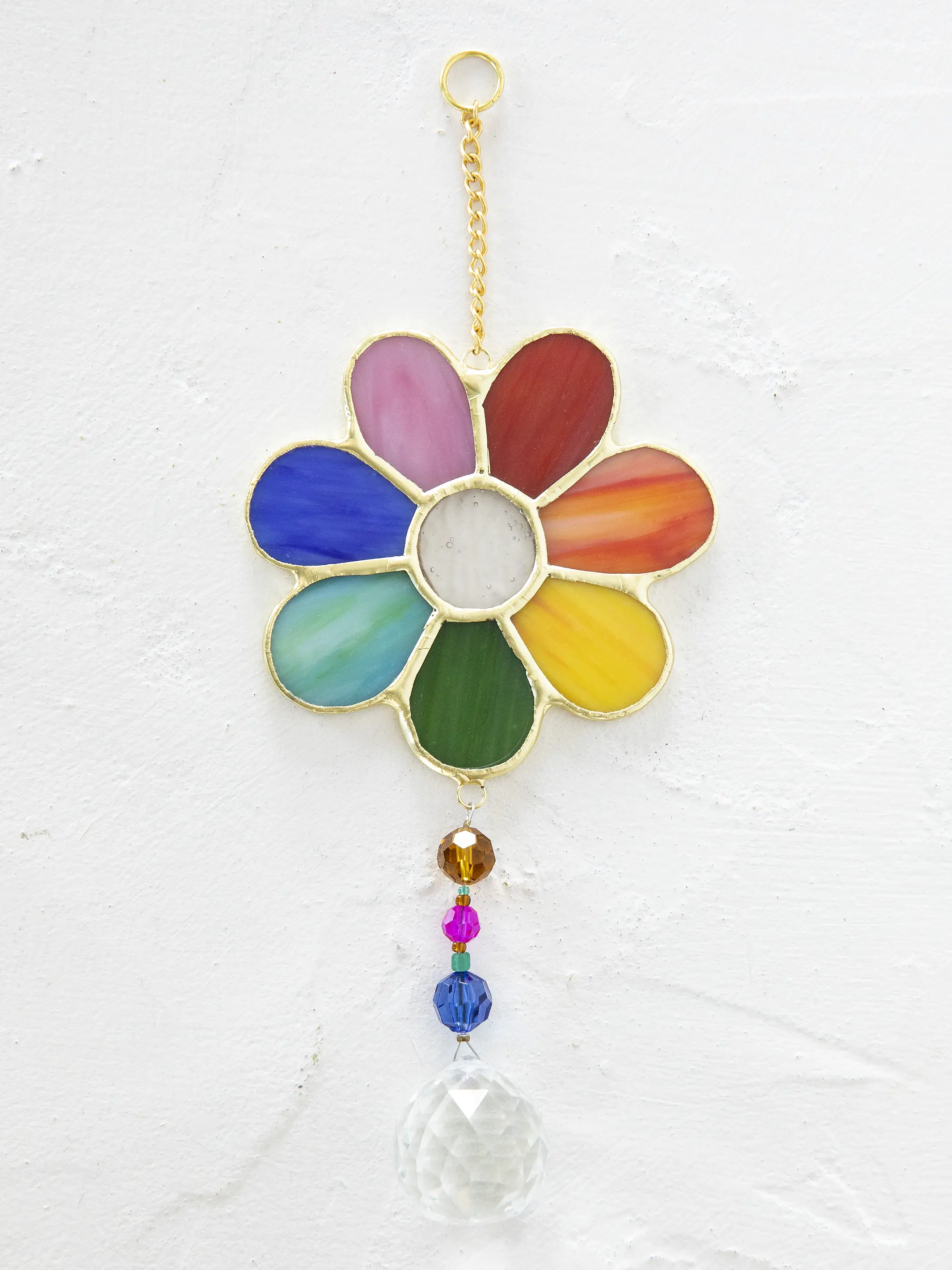 Stained Glass Window Hanging - Rainbow Daisy