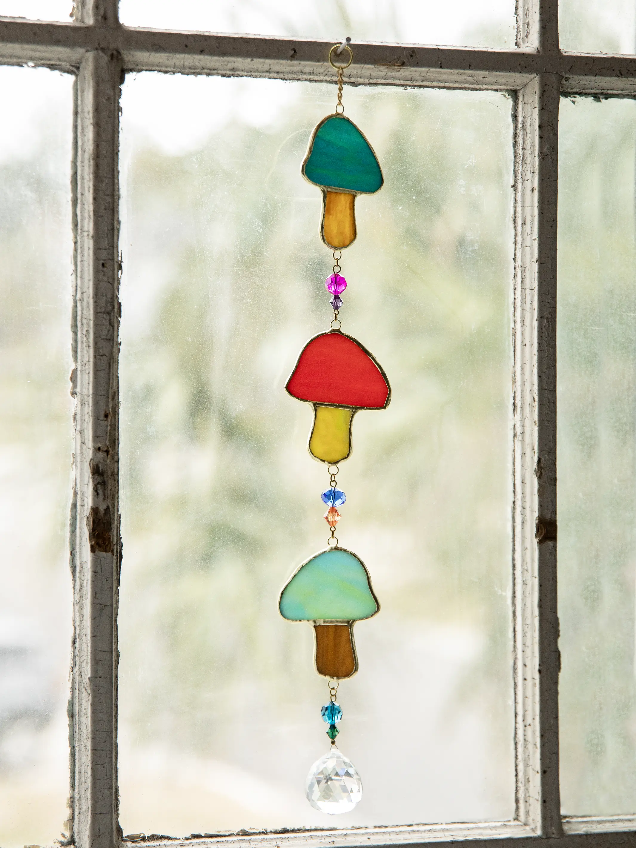 Stained Glass Suncatcher Mobile - Mushroom