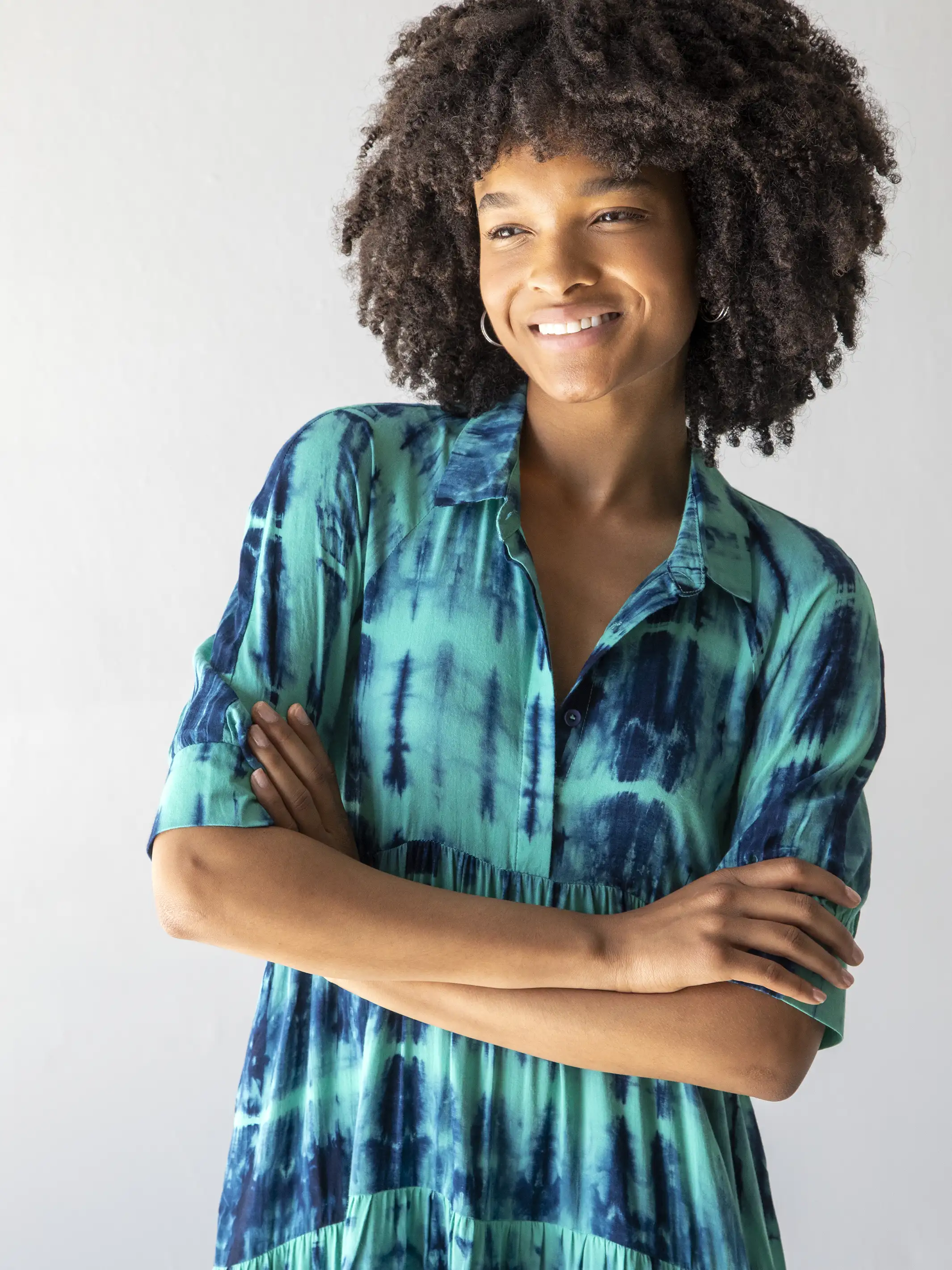 Rebecca Midi Dress - Turquoise Navy Tie-Dye