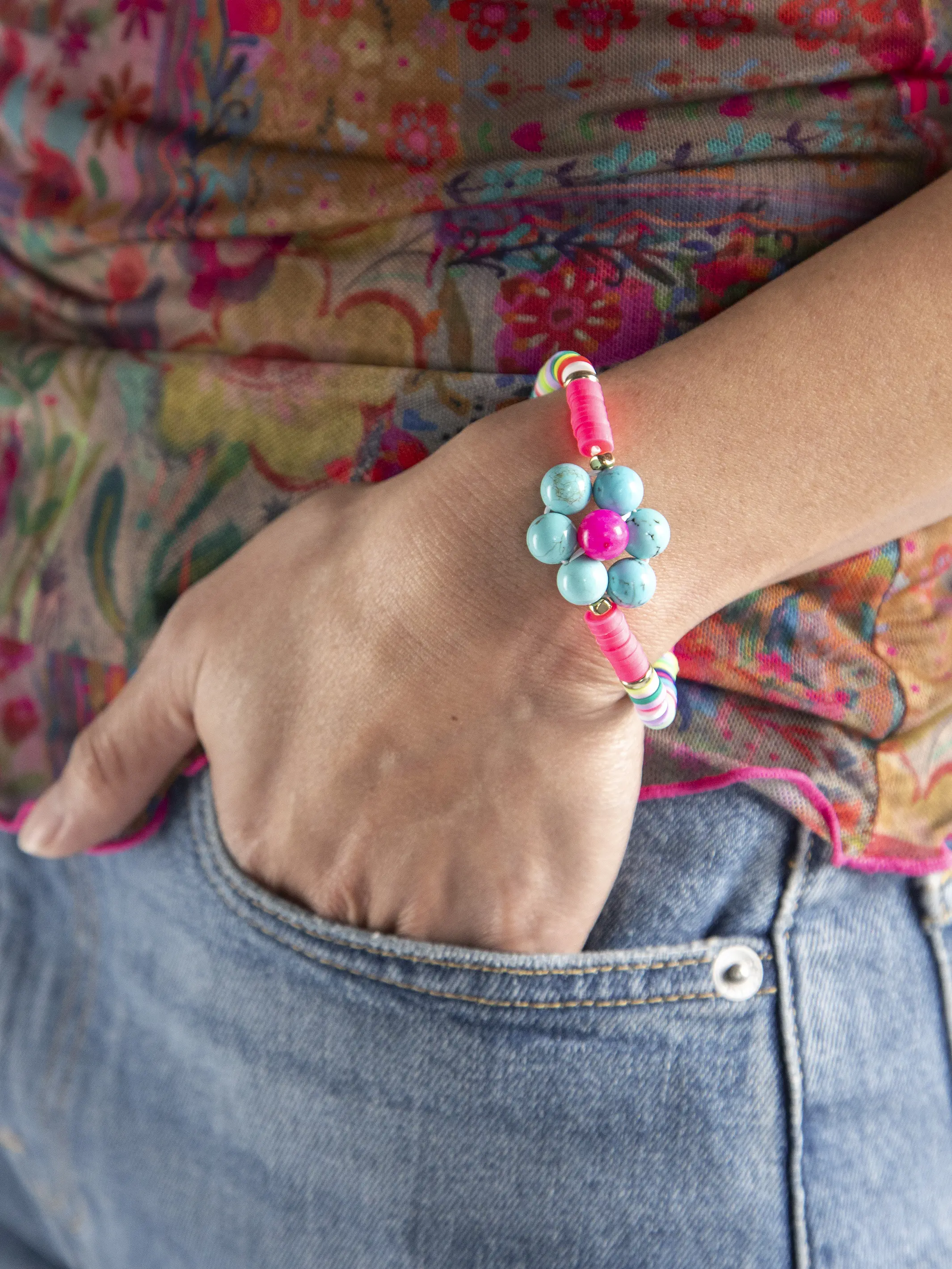 Chunky Daisy Bracelet - Hot Pink