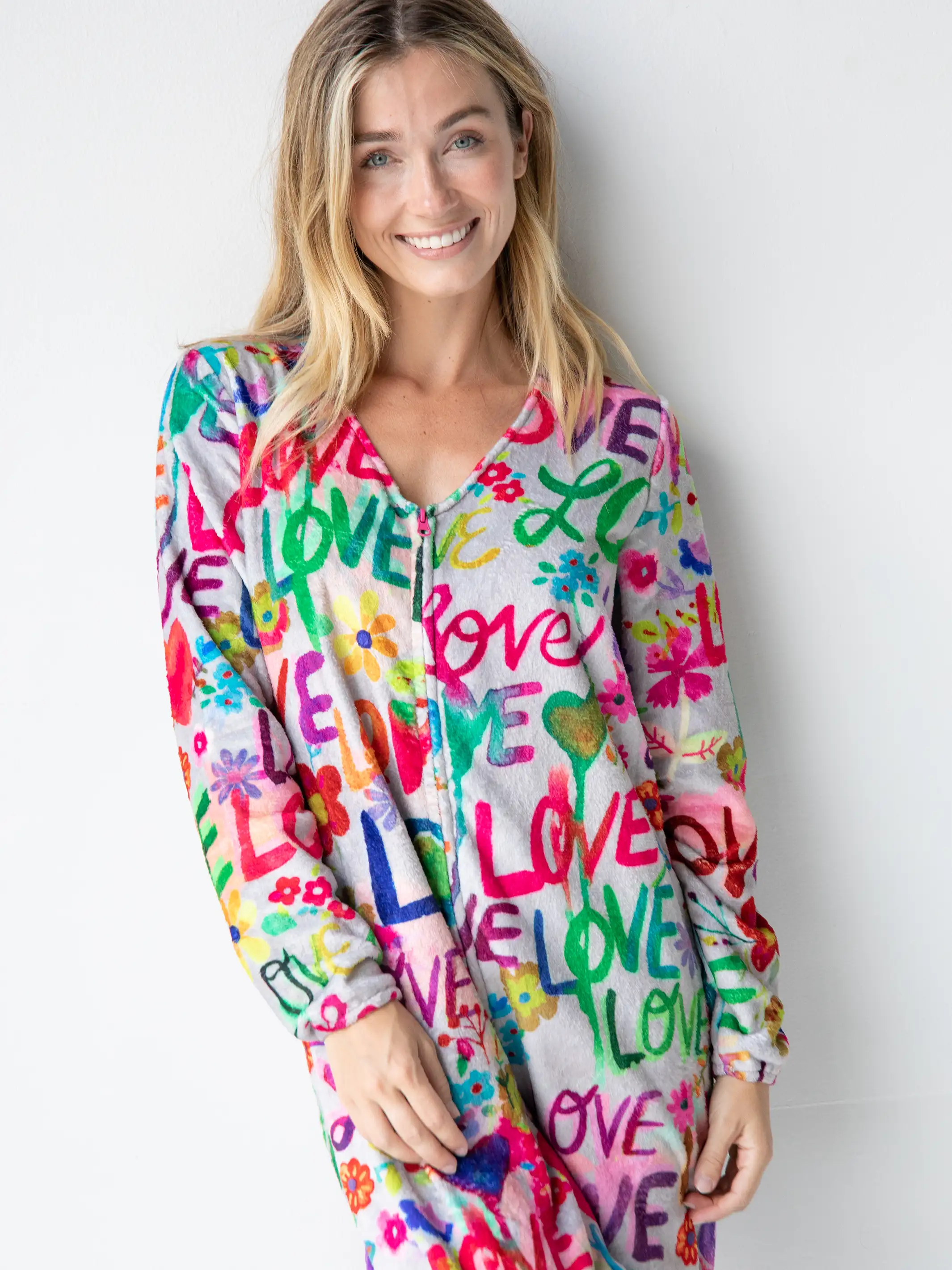 Fleece Onesie Pajamas - Love Hearts