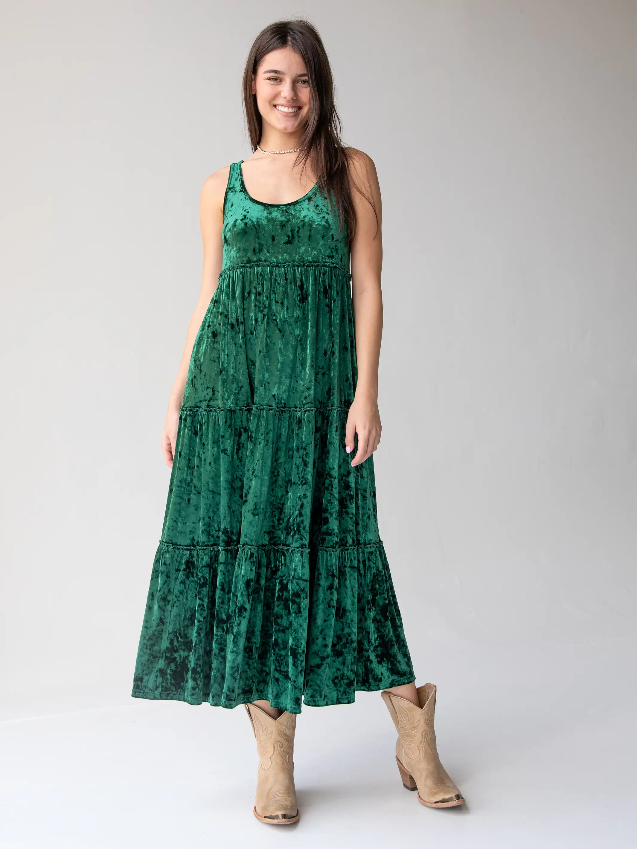 Karlie Velvet Maxi Dress - Evergreen