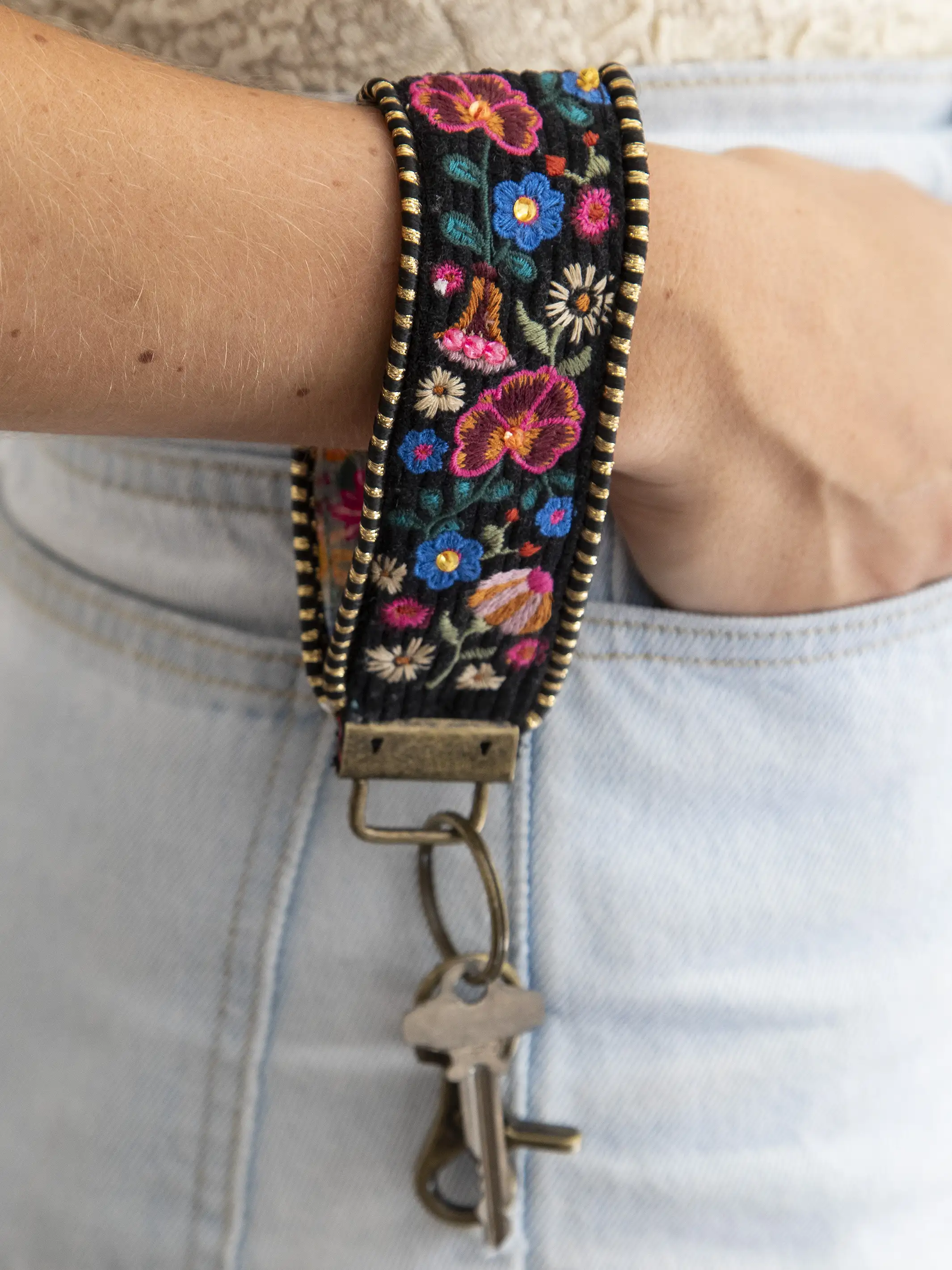 Embroidered Key Chain - Black
