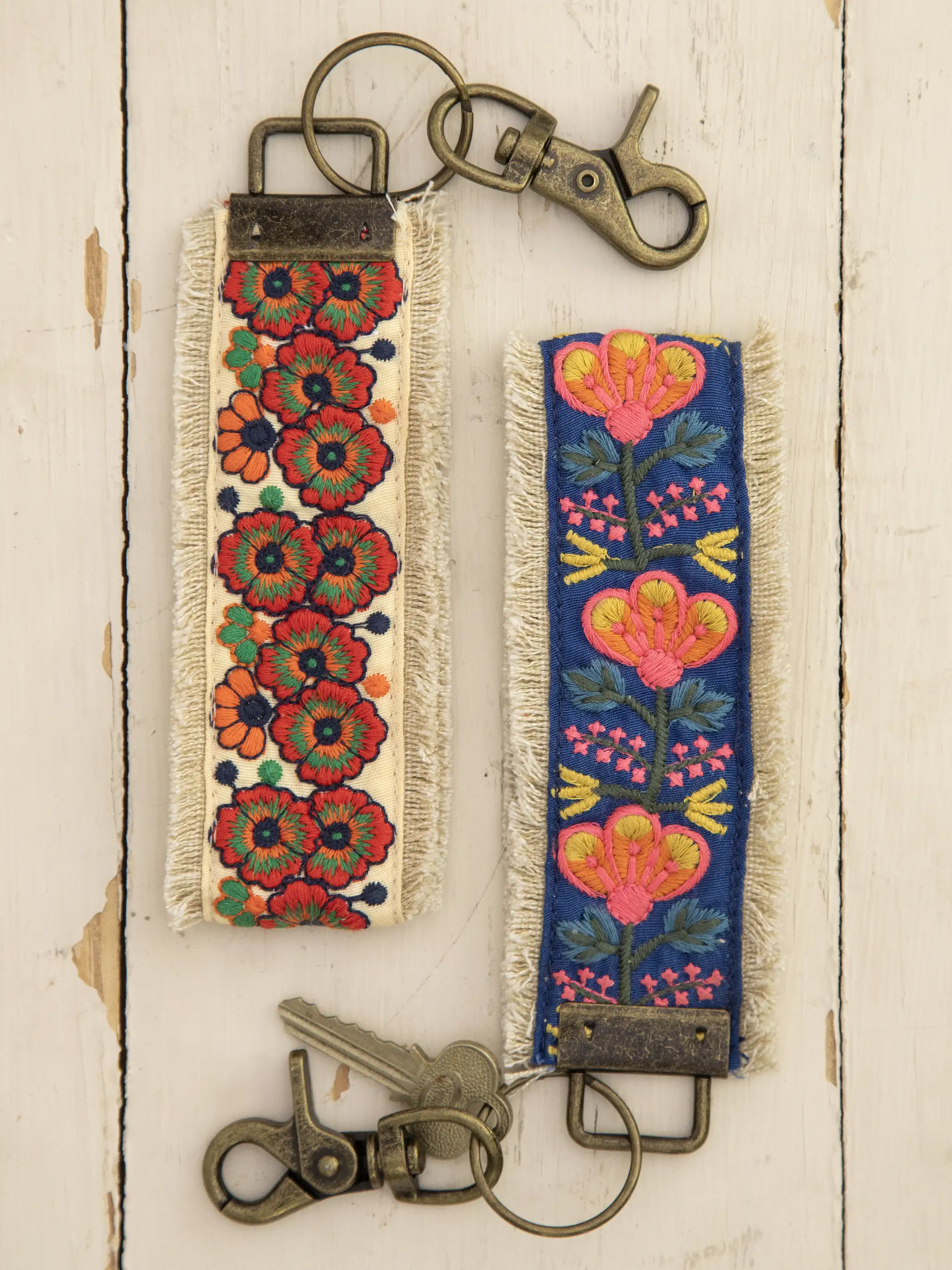 Embroidered Key Chain - Cream