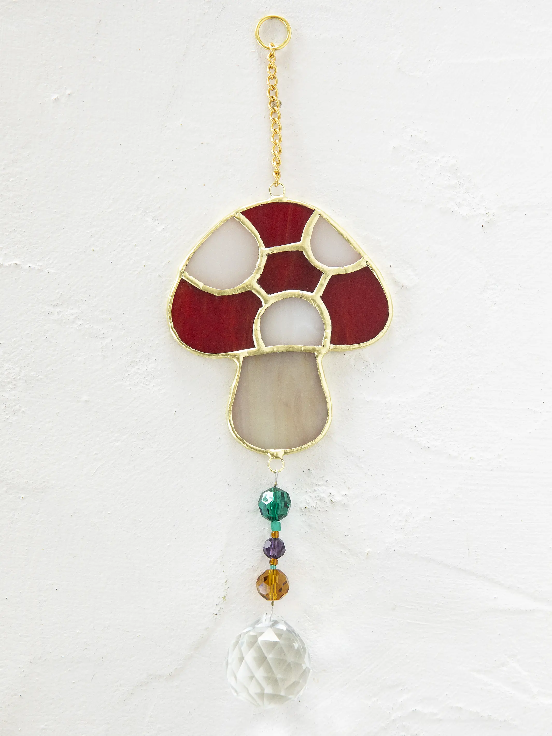 Stained Glass Window Hanging - Red Mushroom