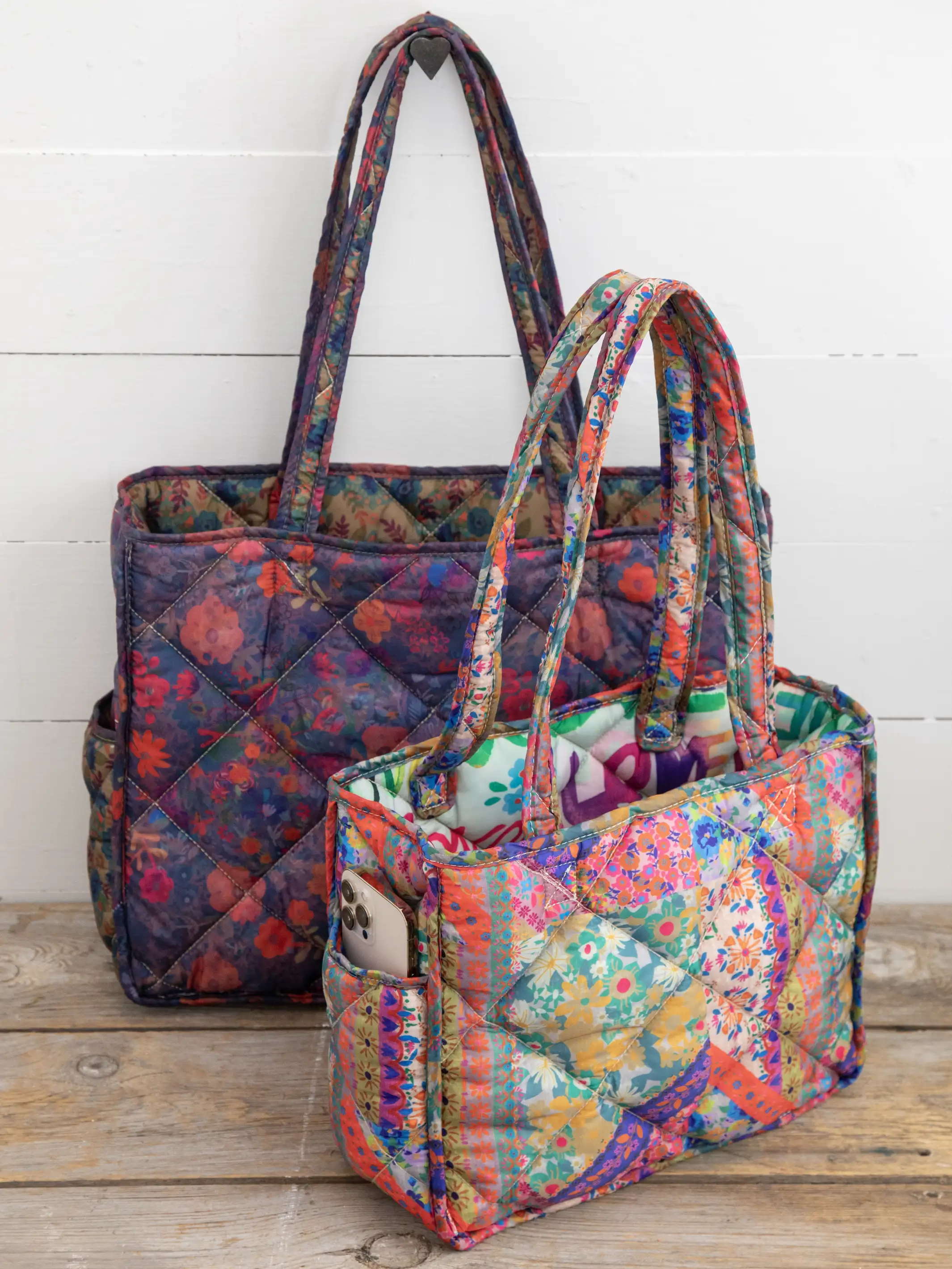Reversible Puffy Tote - Large, Floral Garden