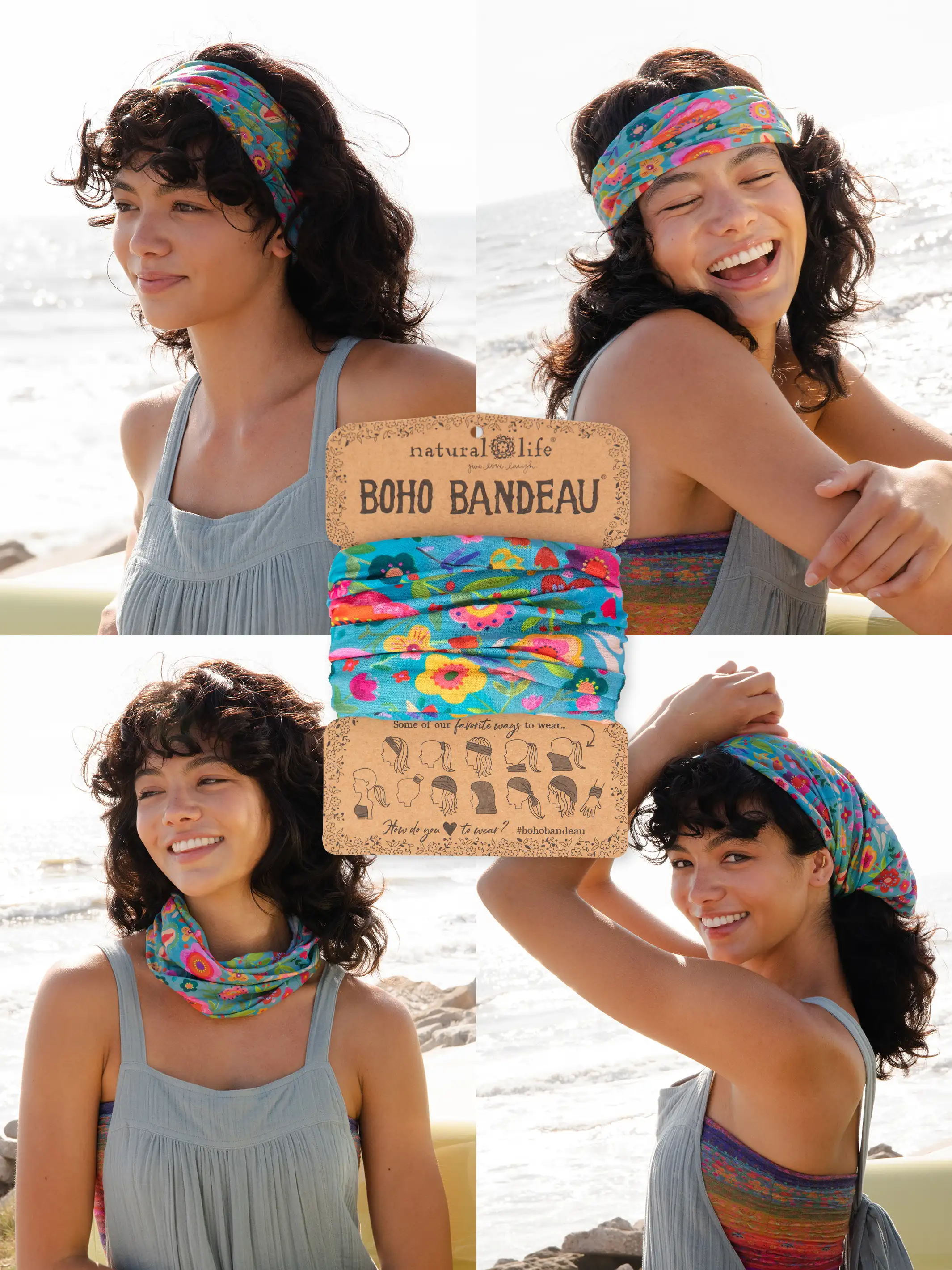 Full Boho Bandeau Headband - Teal Folk Flower