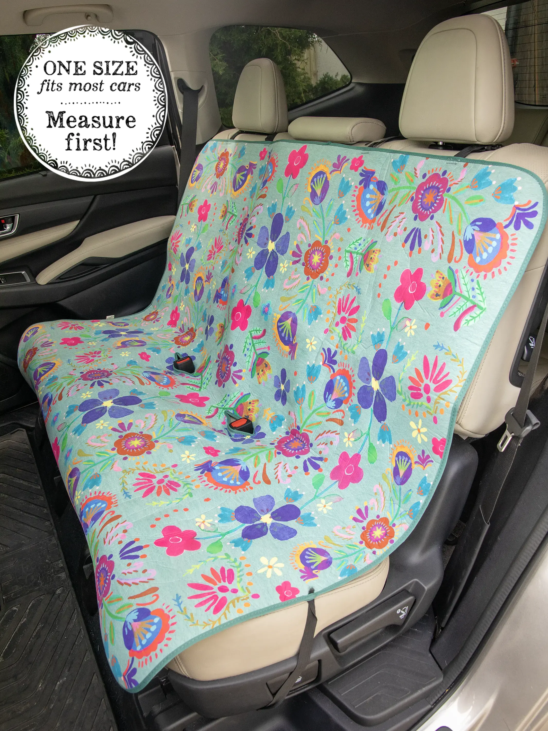 Back Car Seat Cover - Indigo Folk Flower