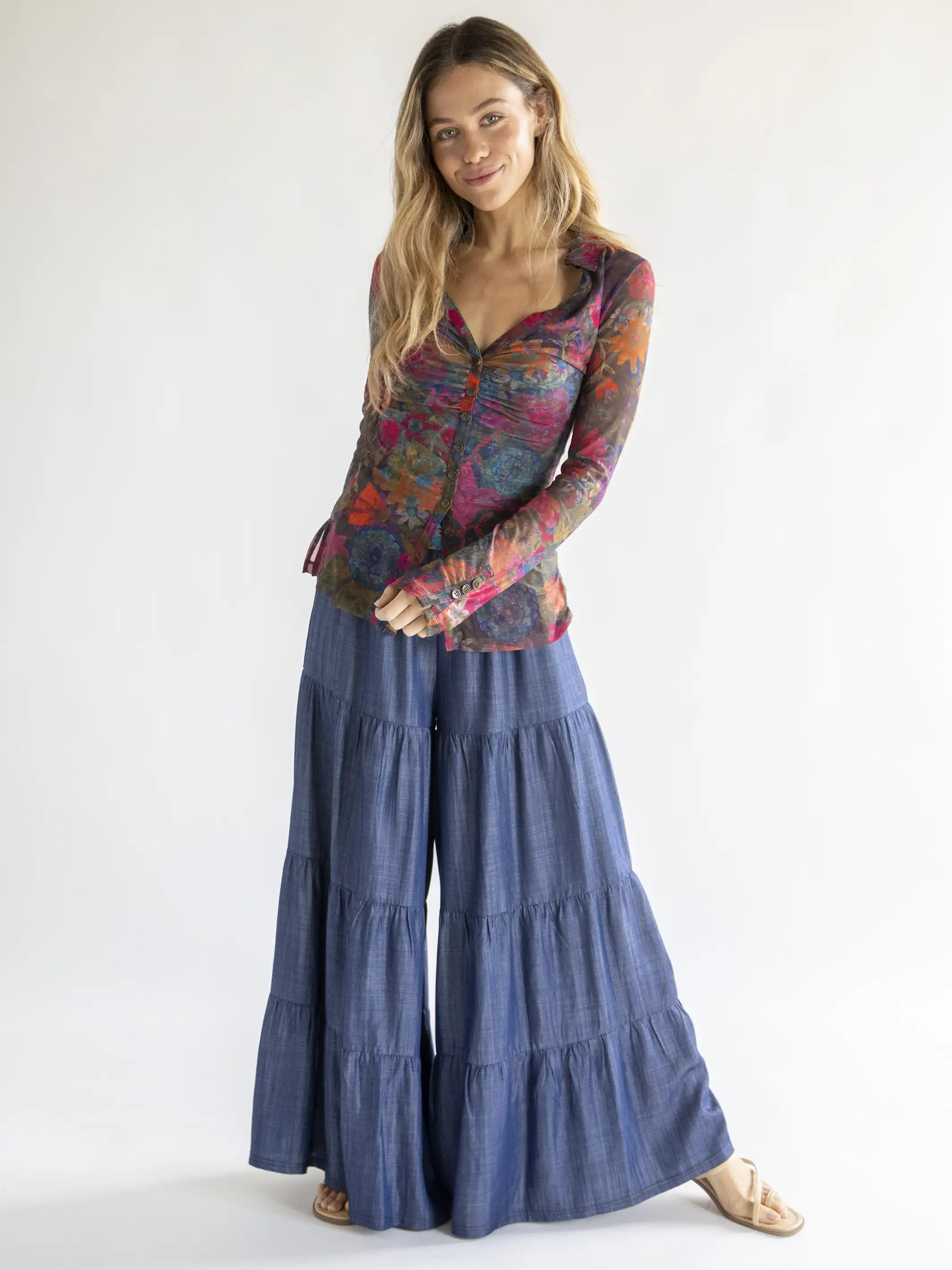 Chambray Patti Palazzo Pant - Denim Blue