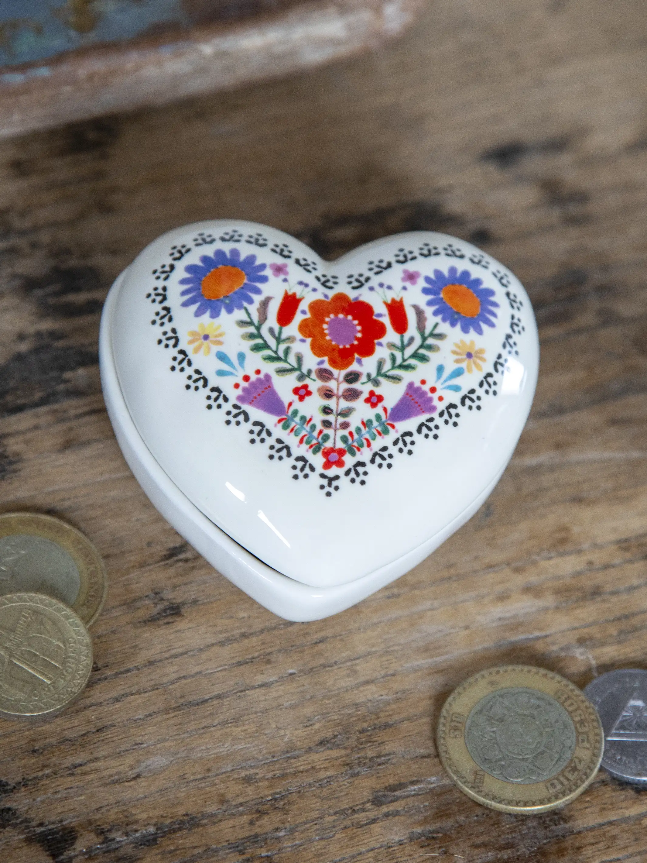 Ceramic Heart Trinket Box - You Make The World