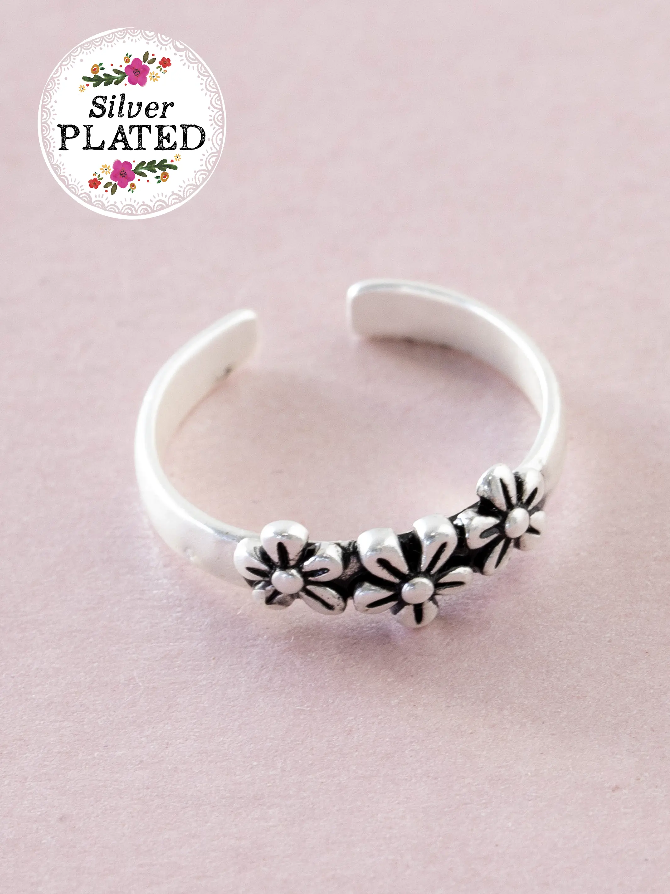 Adjustable Toe Ring - Silver Daisy