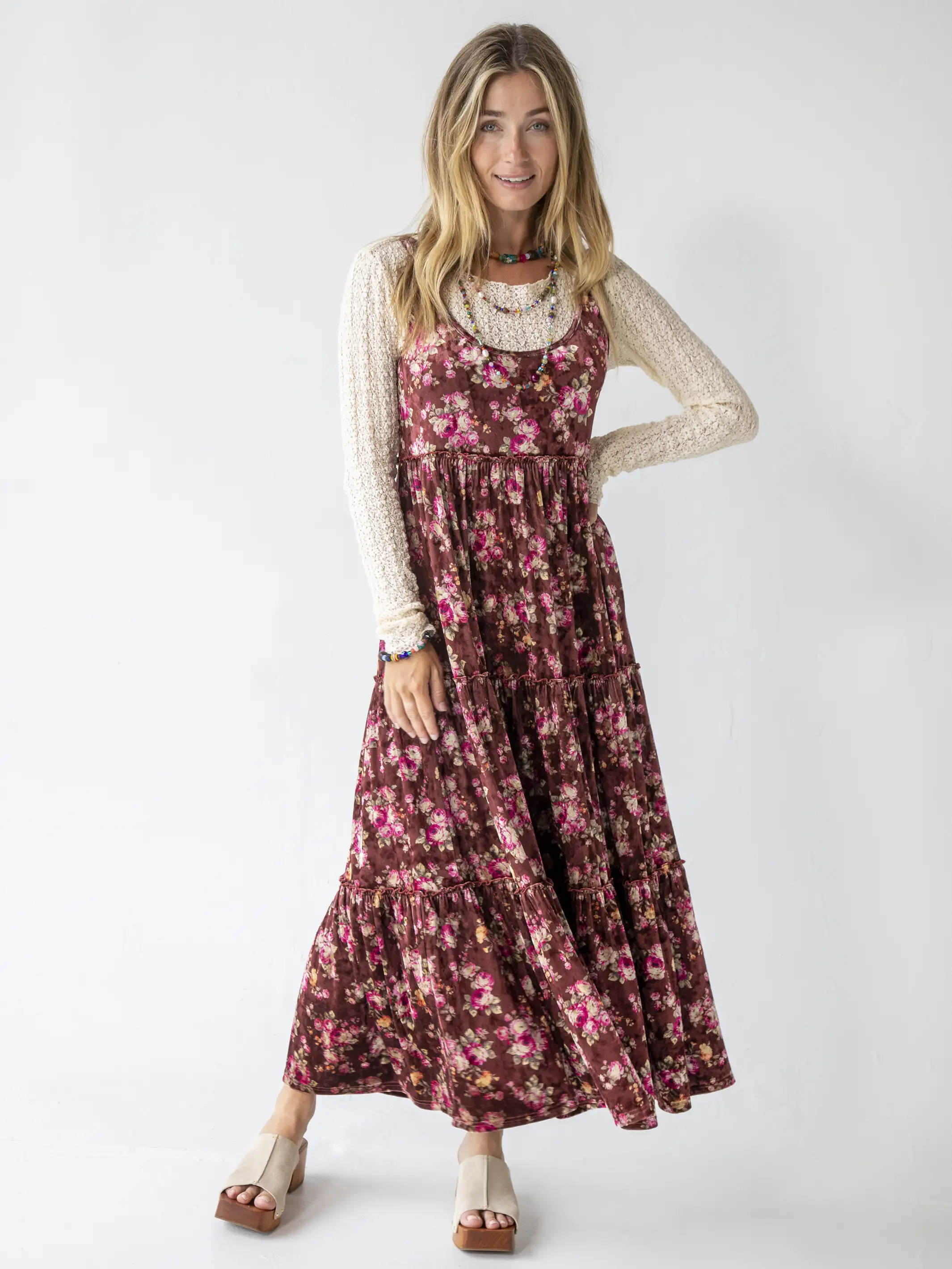 Karlie Velvet Maxi Dress - Rust Bouquets