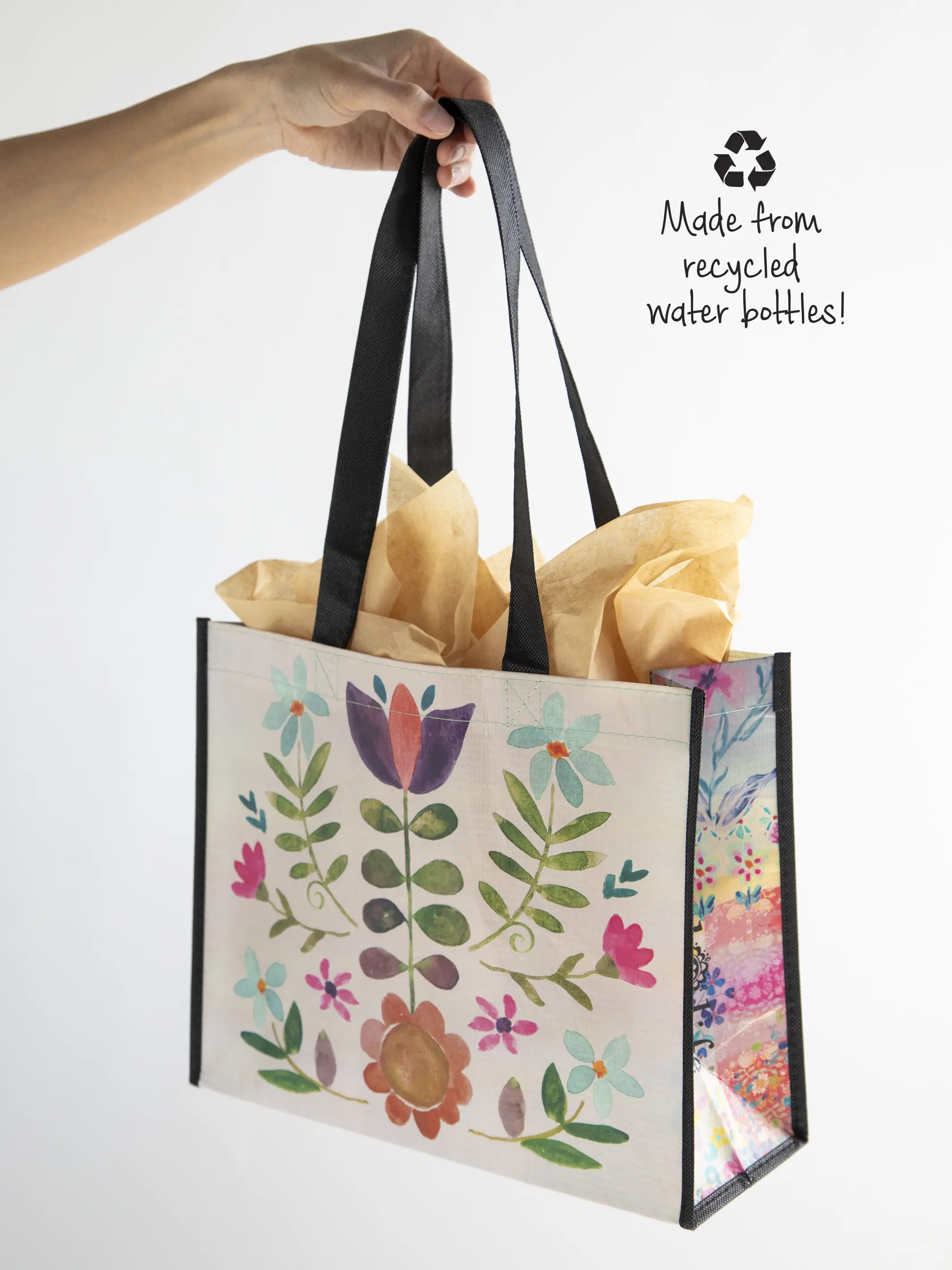 Large Happy Bag, Set of 3 - Cream Folk Flower
