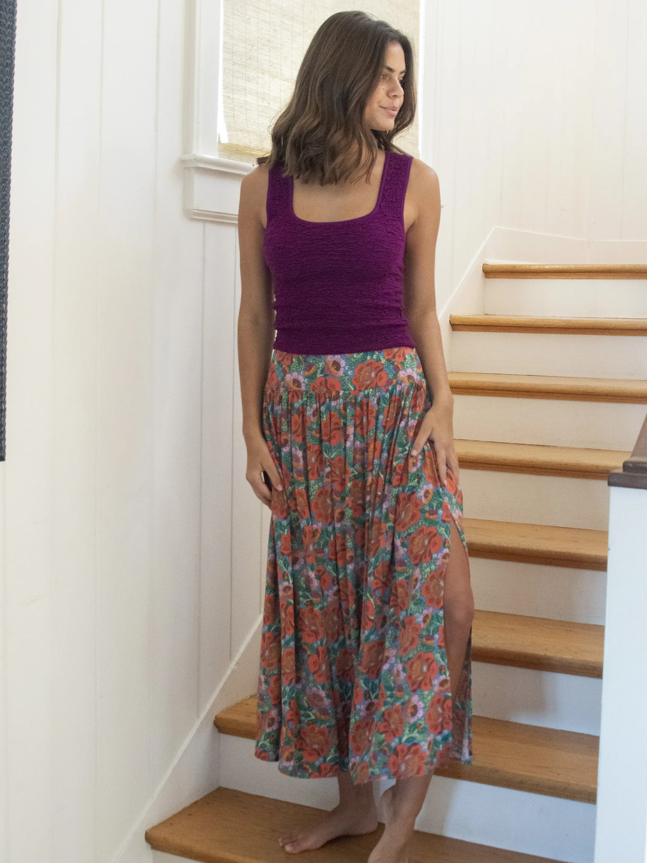 Addie Midi Skirt - Blue Marigold Floral