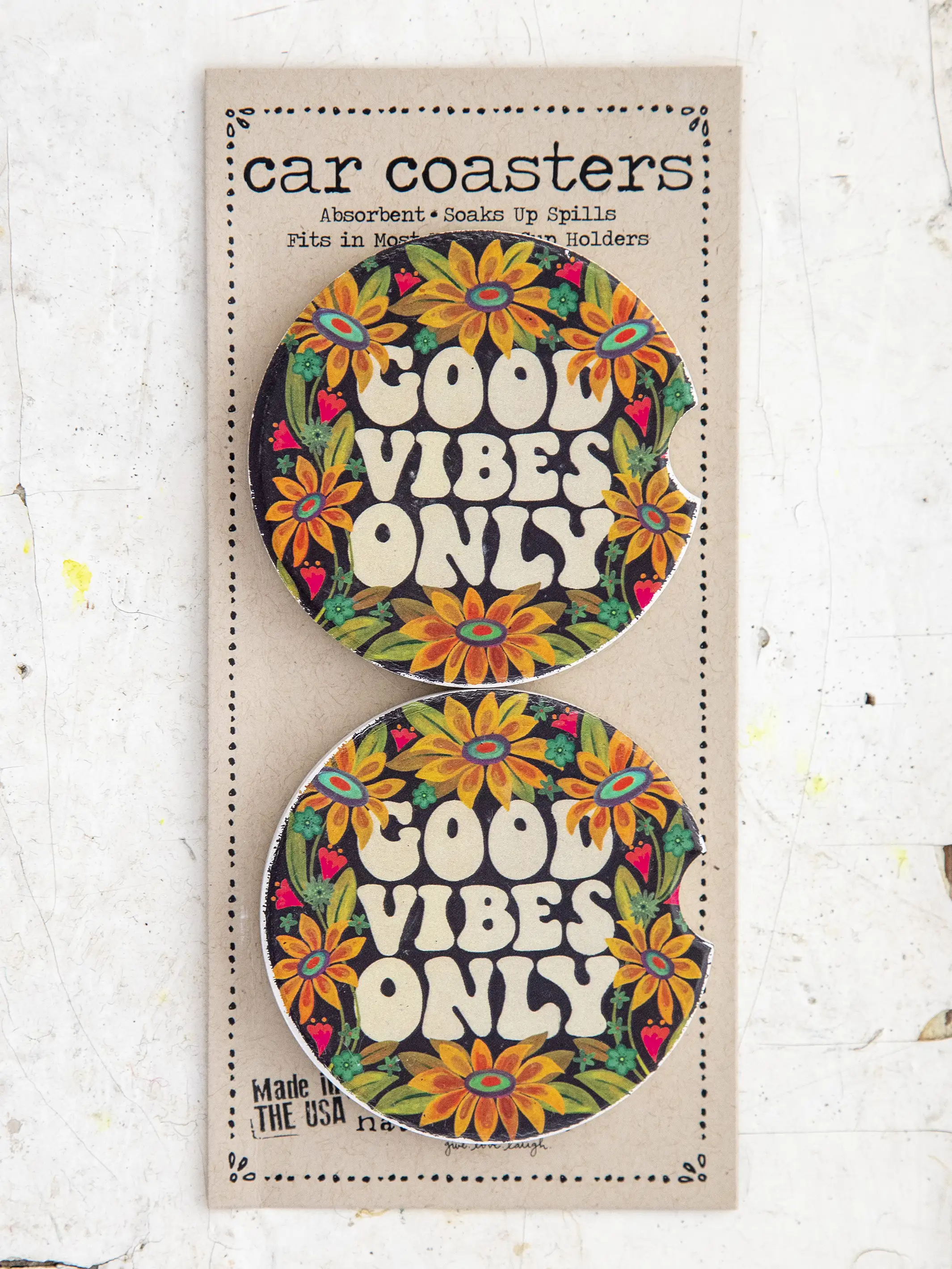 Car Coasters, Set of 2 - Good Vibes Only