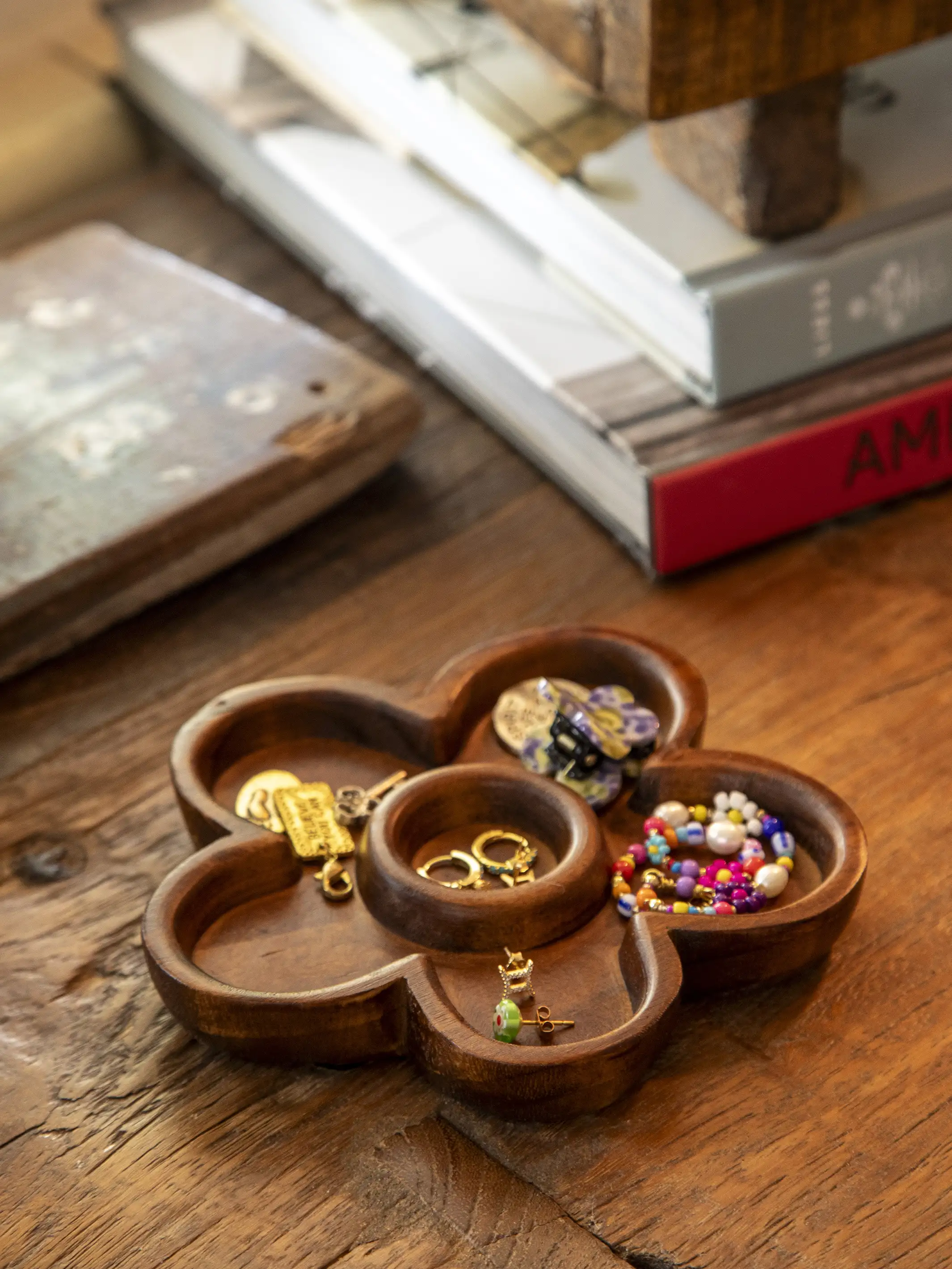 Carved Wood Trinket Dish - Flower