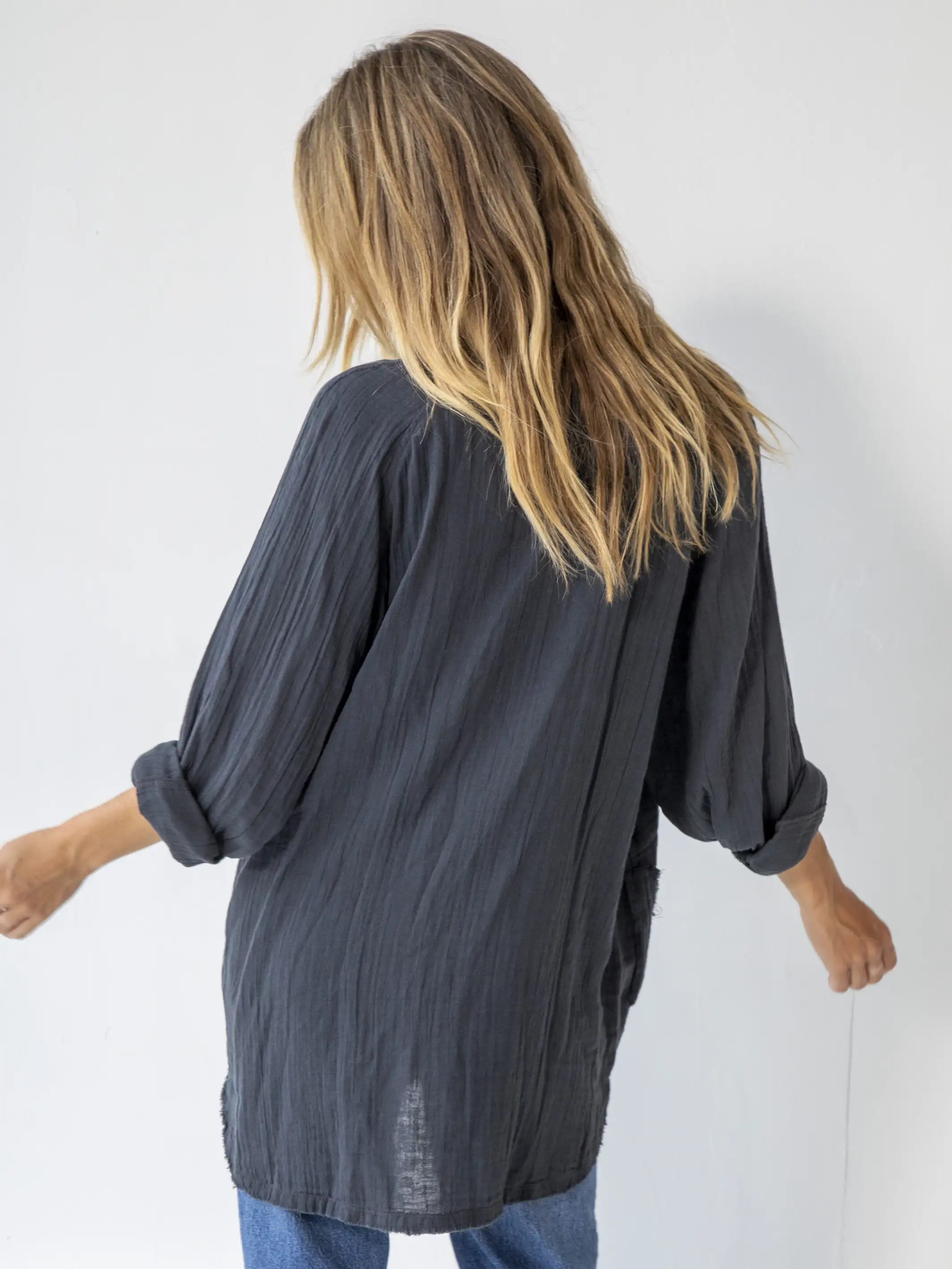 Laid Back Button Down Top - Charcoal