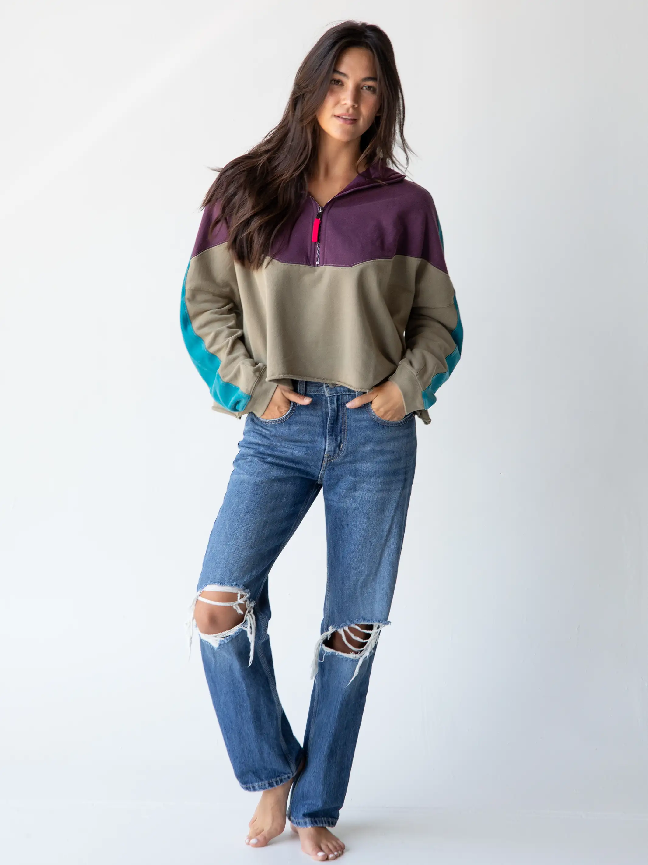 Jess Color Block Sweatshirt - Purple