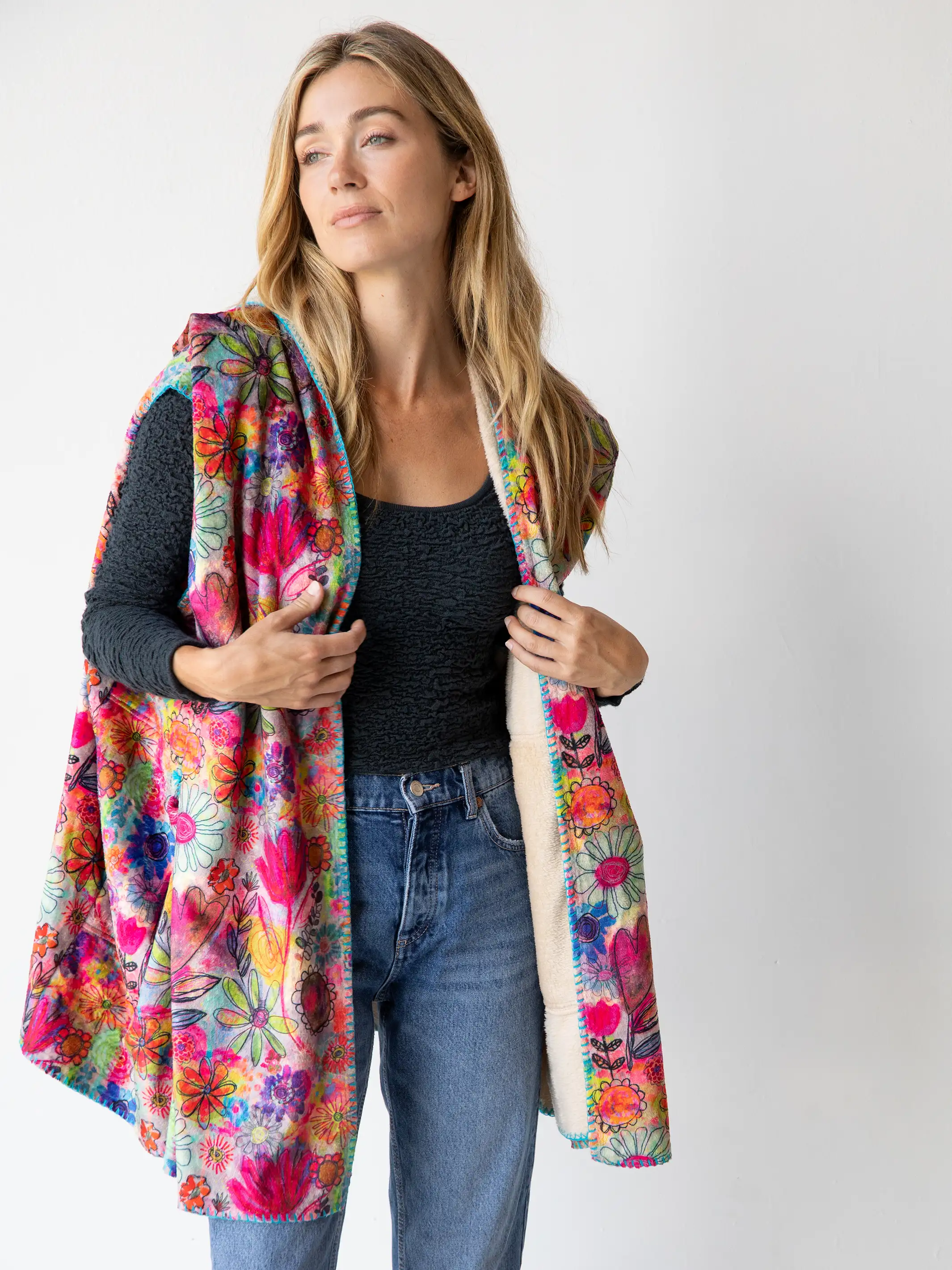 Cozy Kimono Vest - Watercolor Floral