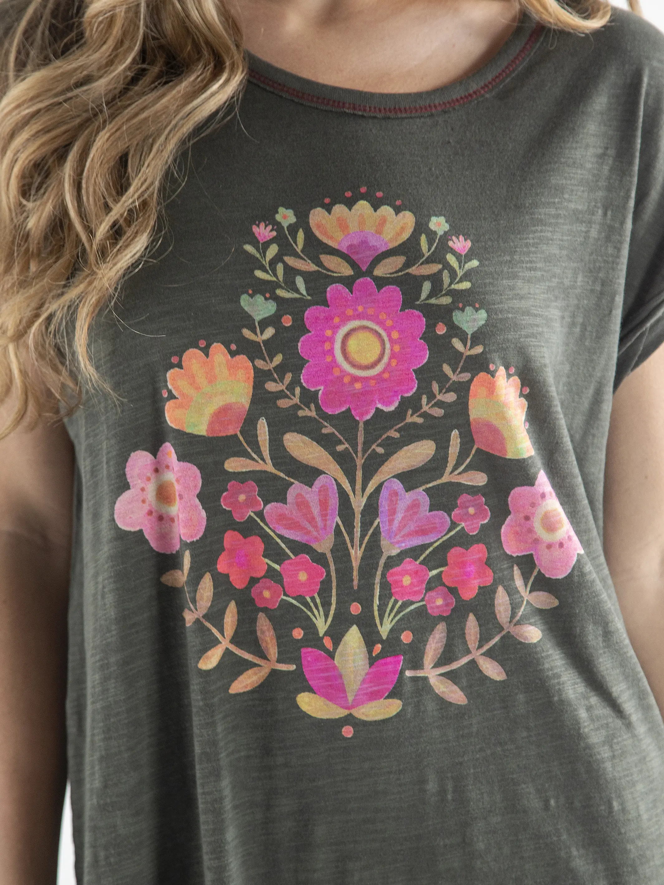 Frankie Knit Tee Dress - Folk Flower